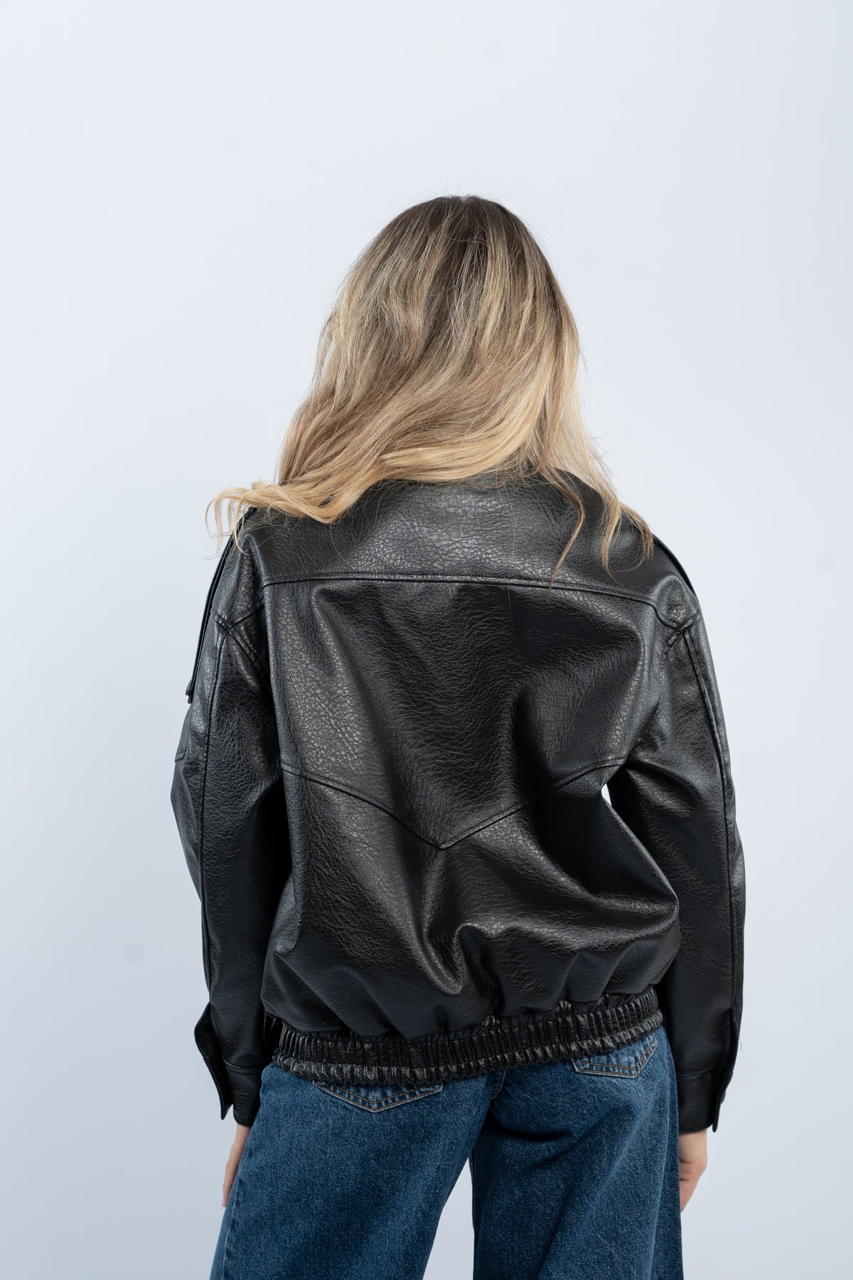 Collar leather jacket