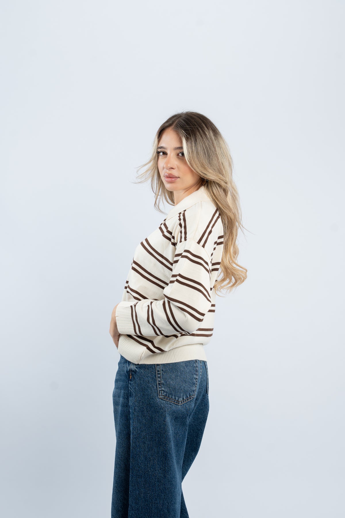 Knit striped polo