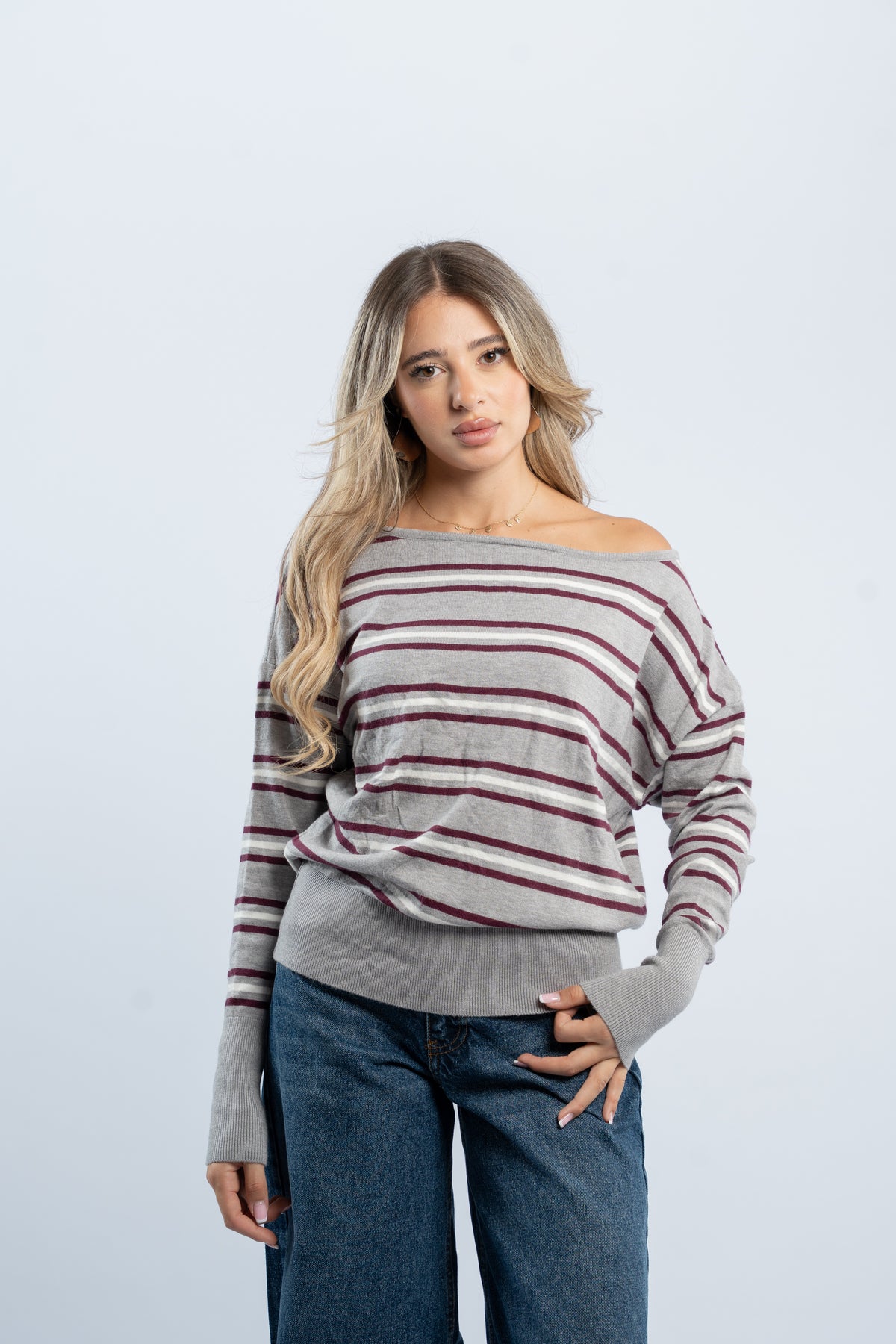 Asymmetric striped top