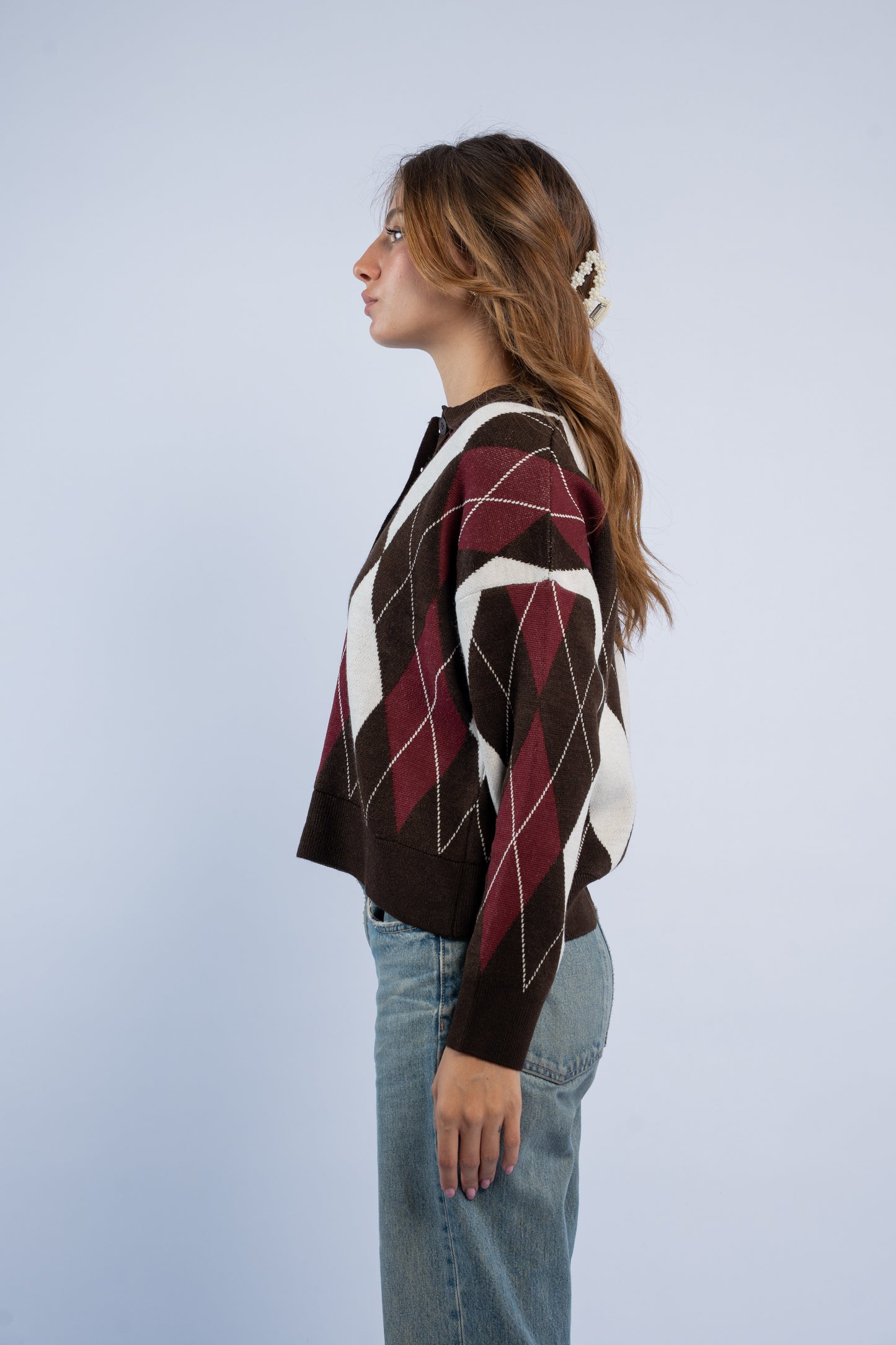 Argyle polo neck wool top