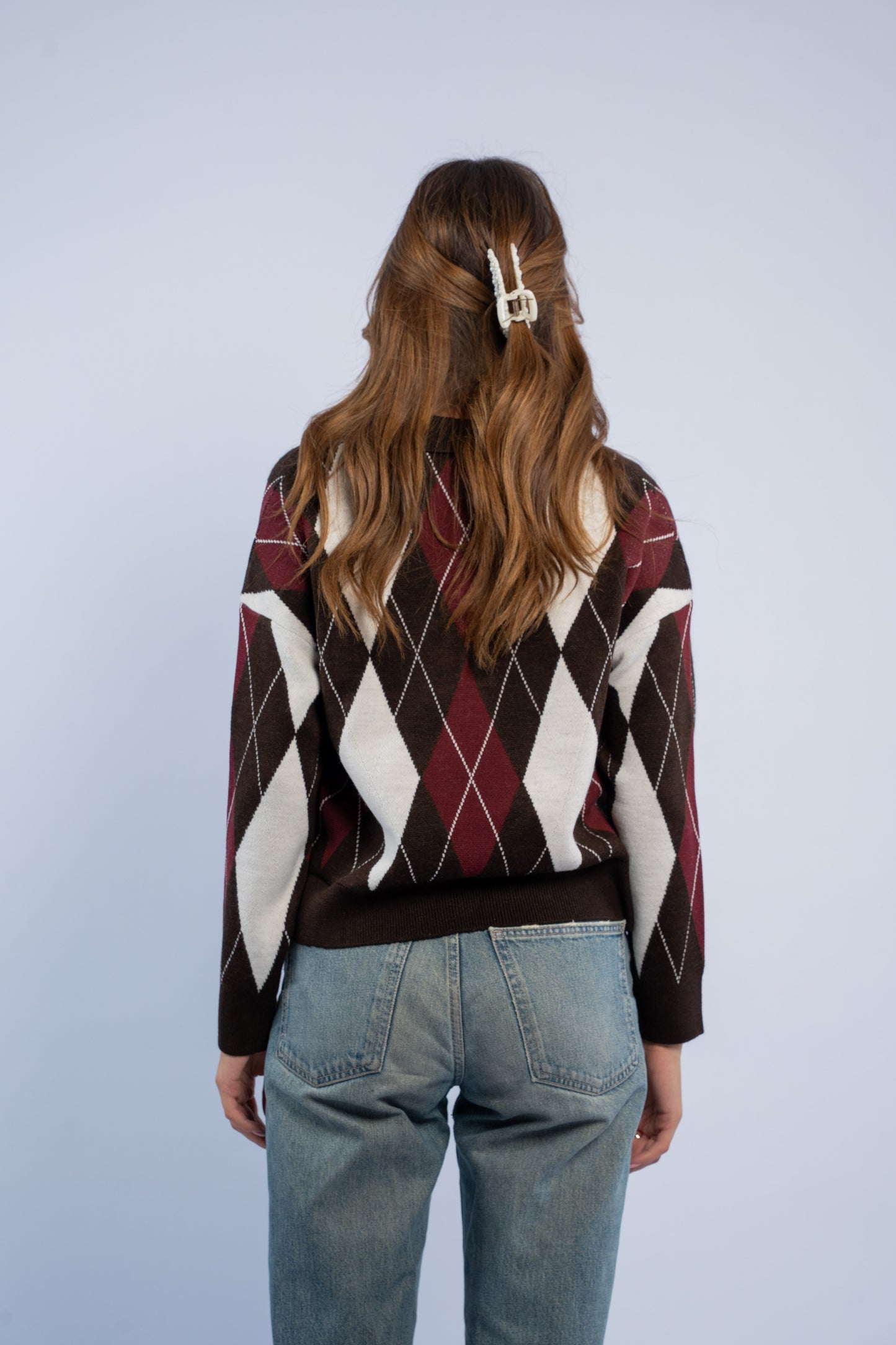 Argyle polo neck wool top