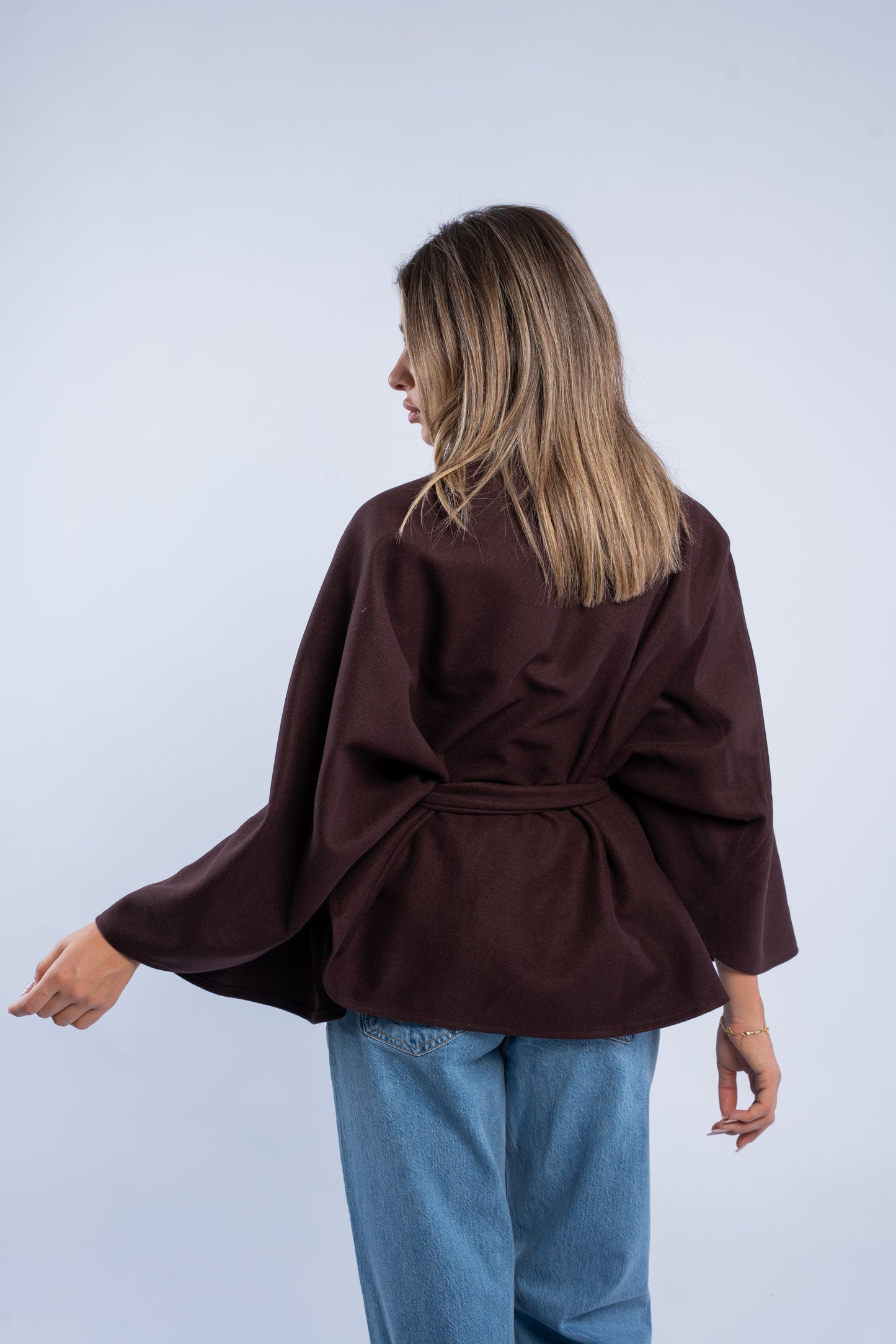 Belted wool poncho