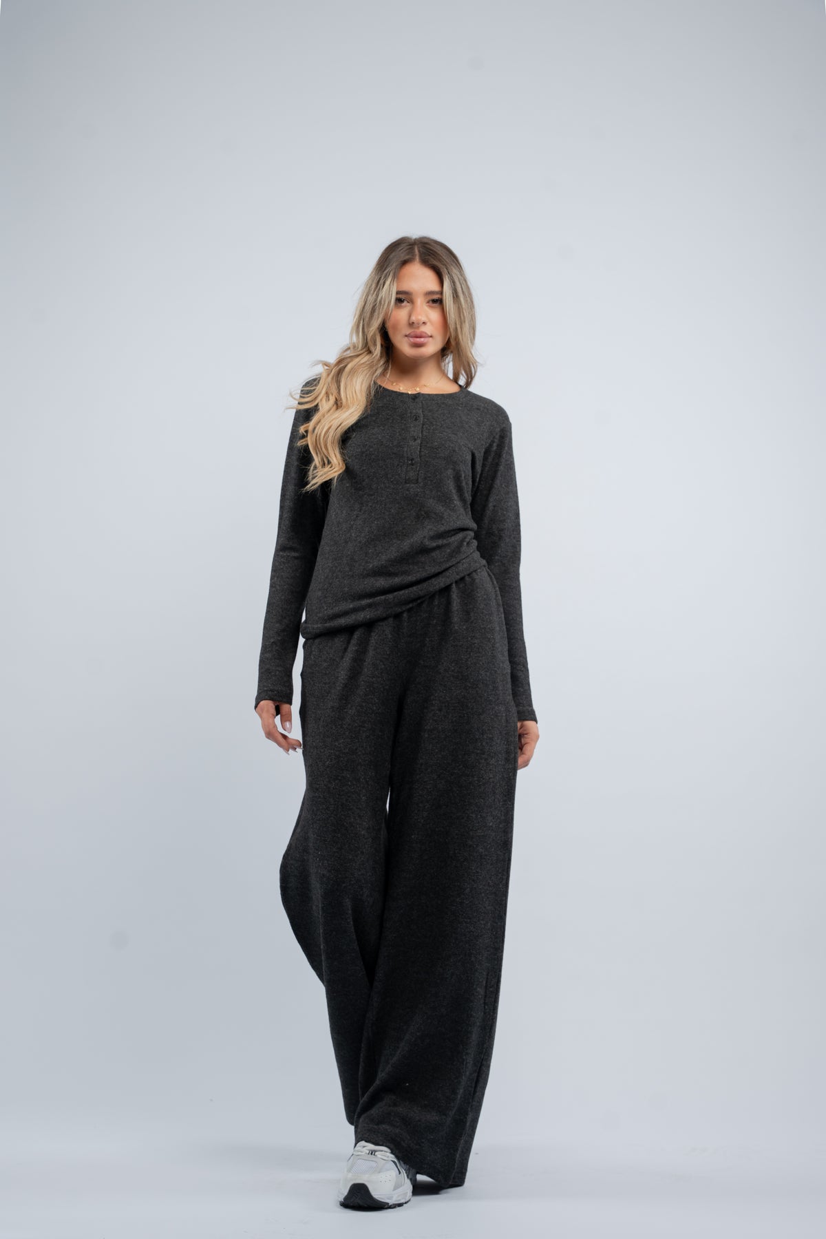 Soft knit buttoned set
