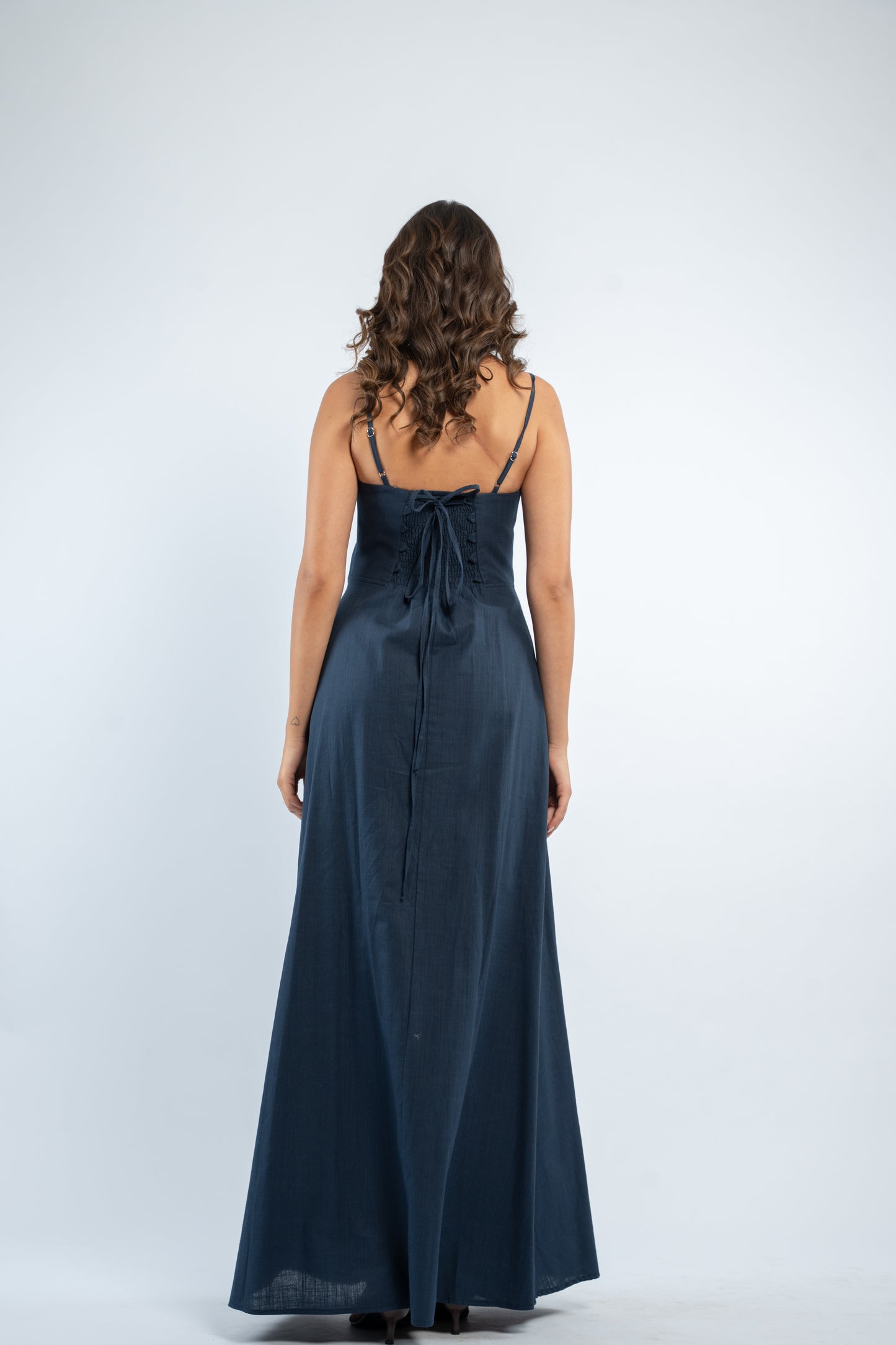 Tie detail linen dress