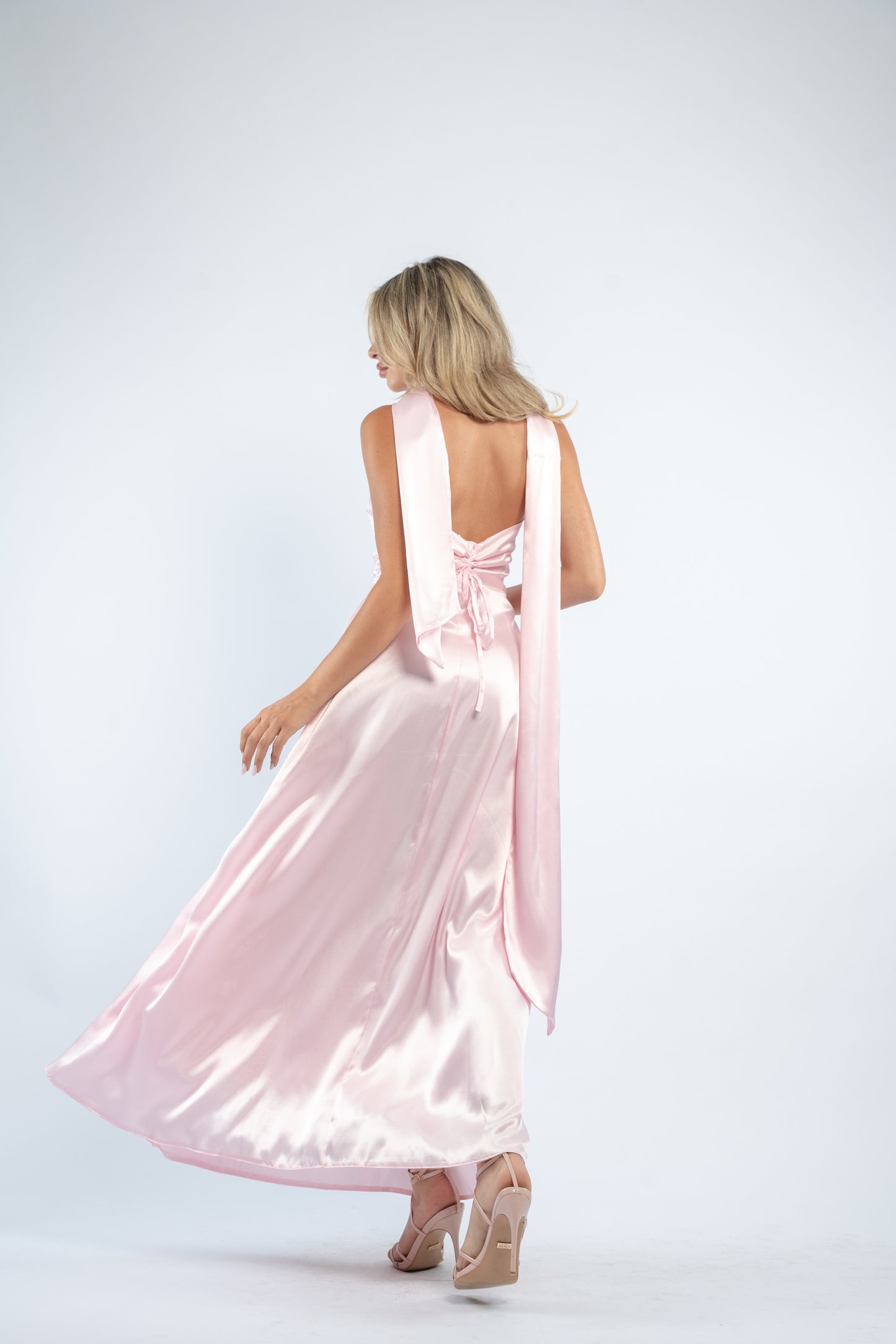 Tie back satin dress