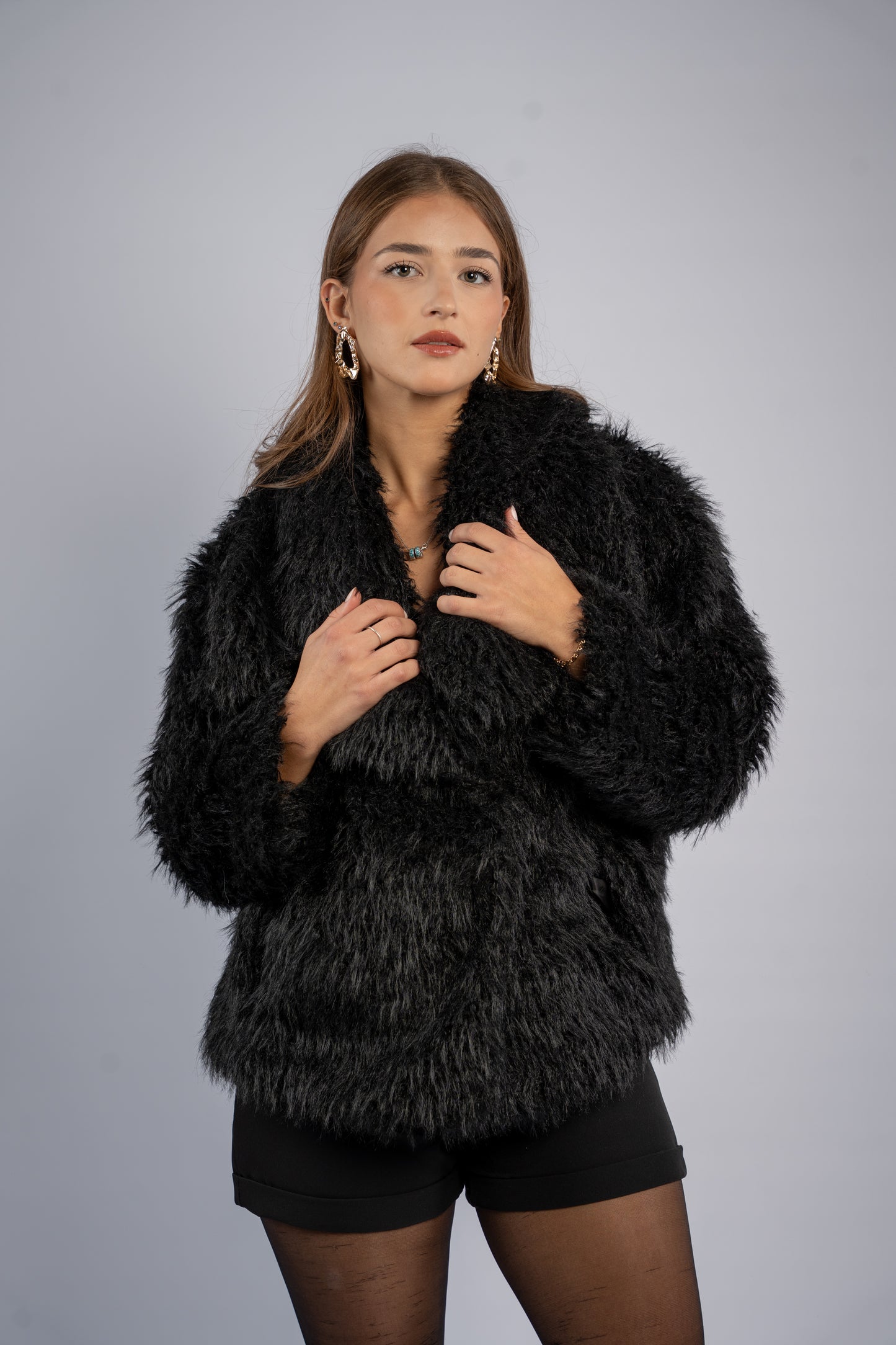 Bouclé faux fur jacket