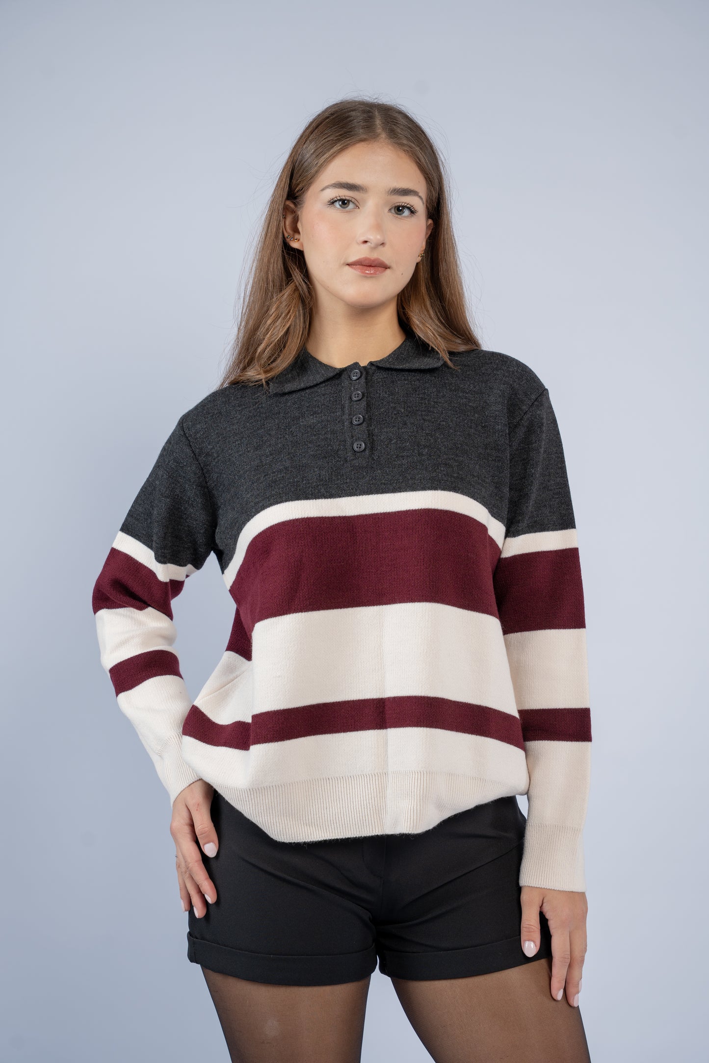 Buttoned knit polo