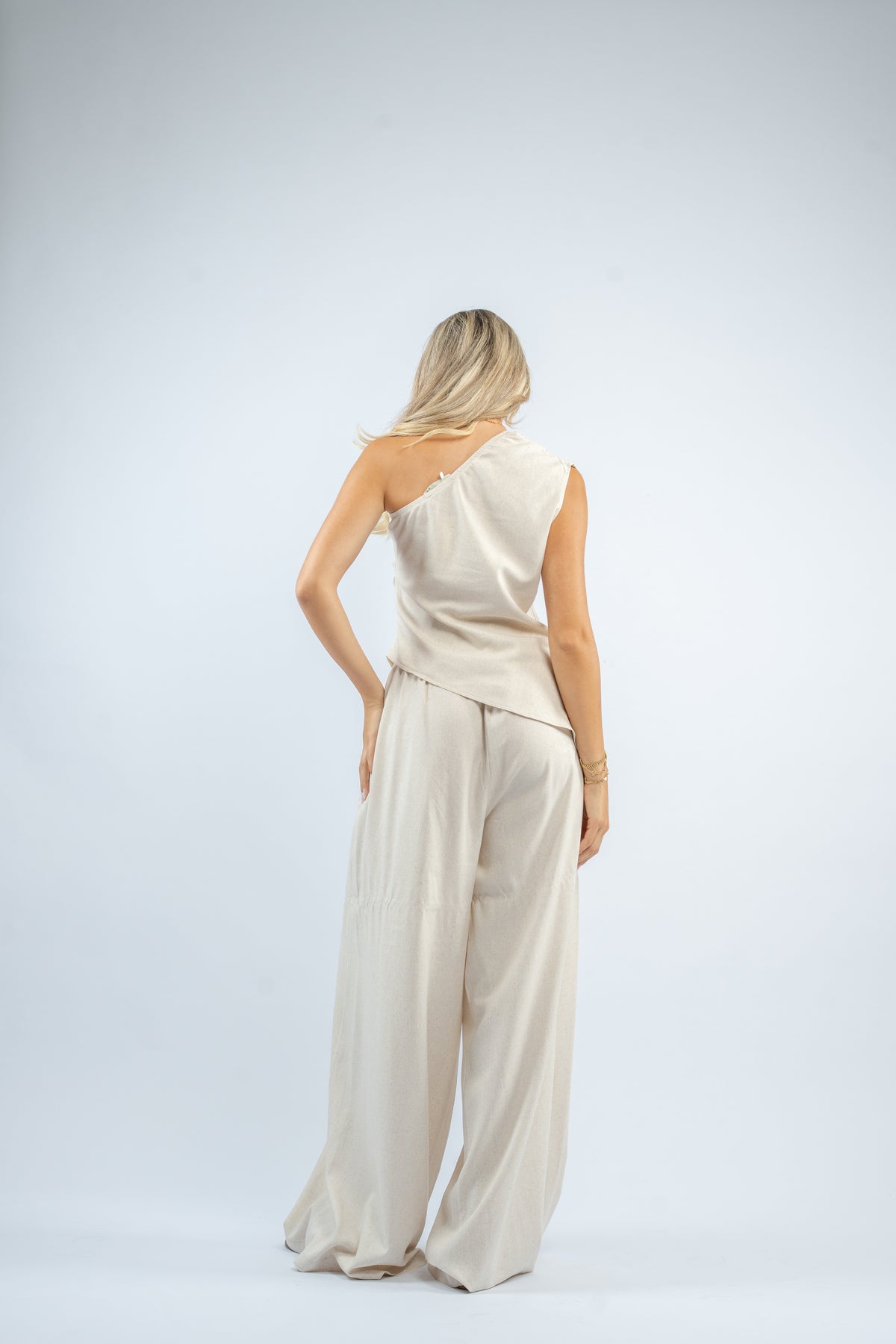 One shoulder linen set