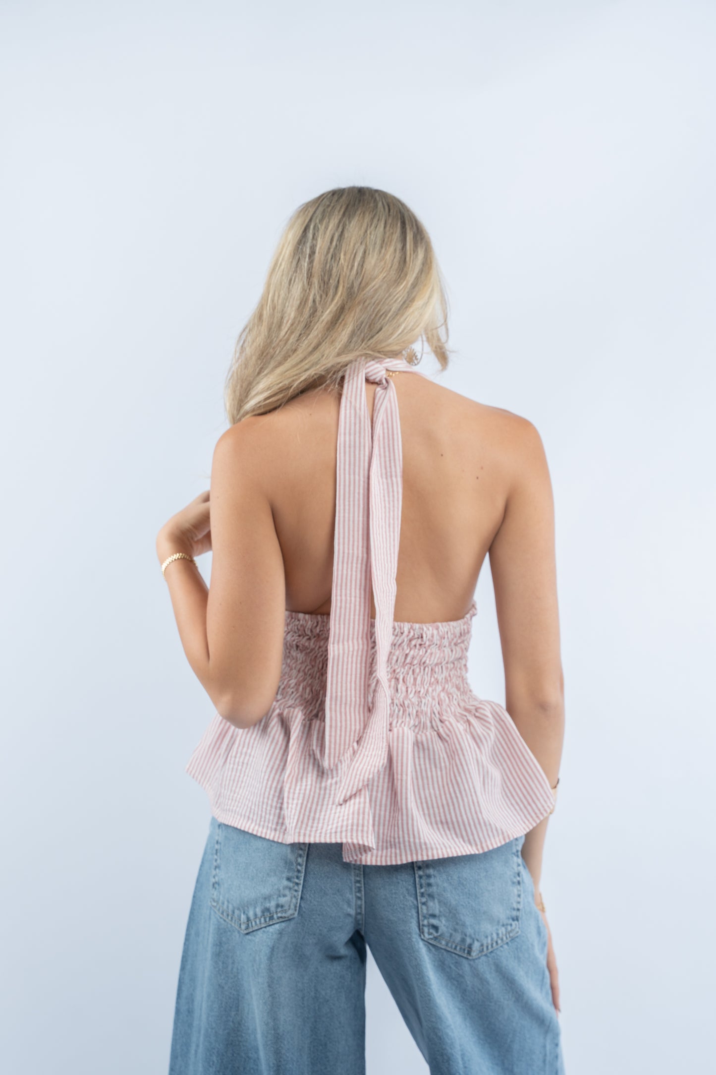 Halter neck striped top