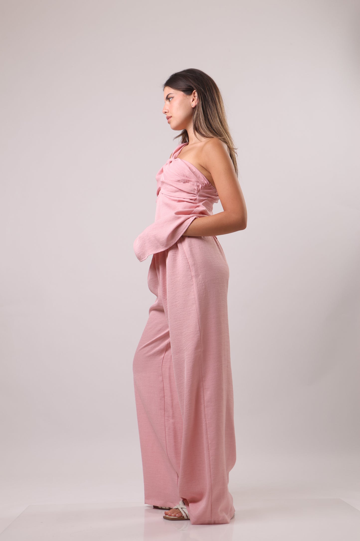 Asymmetrical shoulder linen set