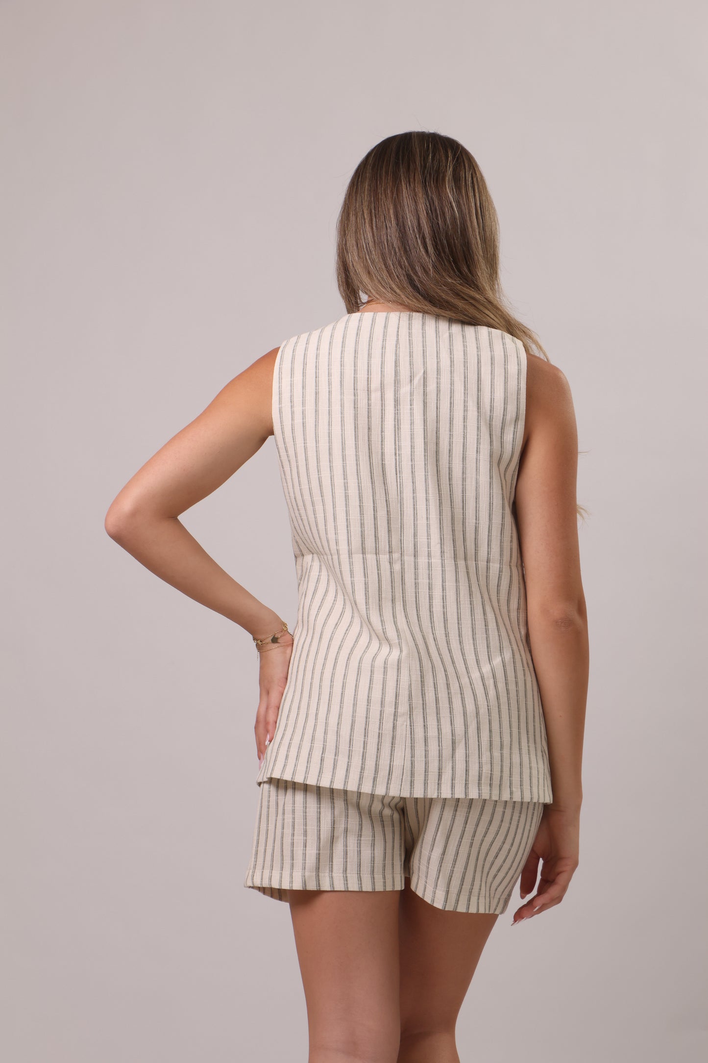 Linen short open vest set