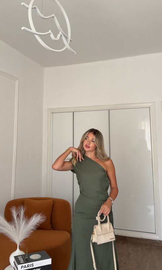 One- shoulder linen dress
