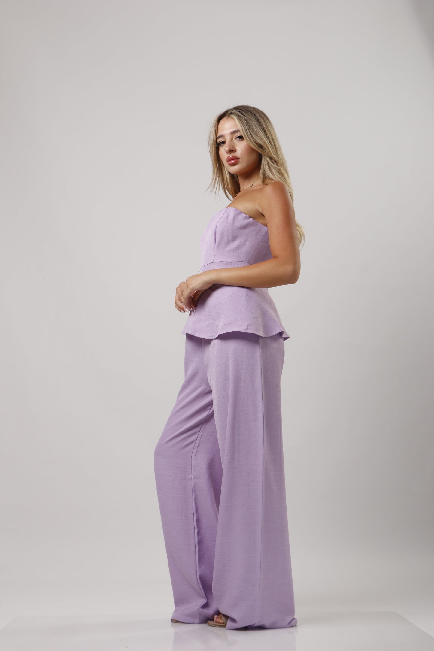 Strapless ruffle linen set