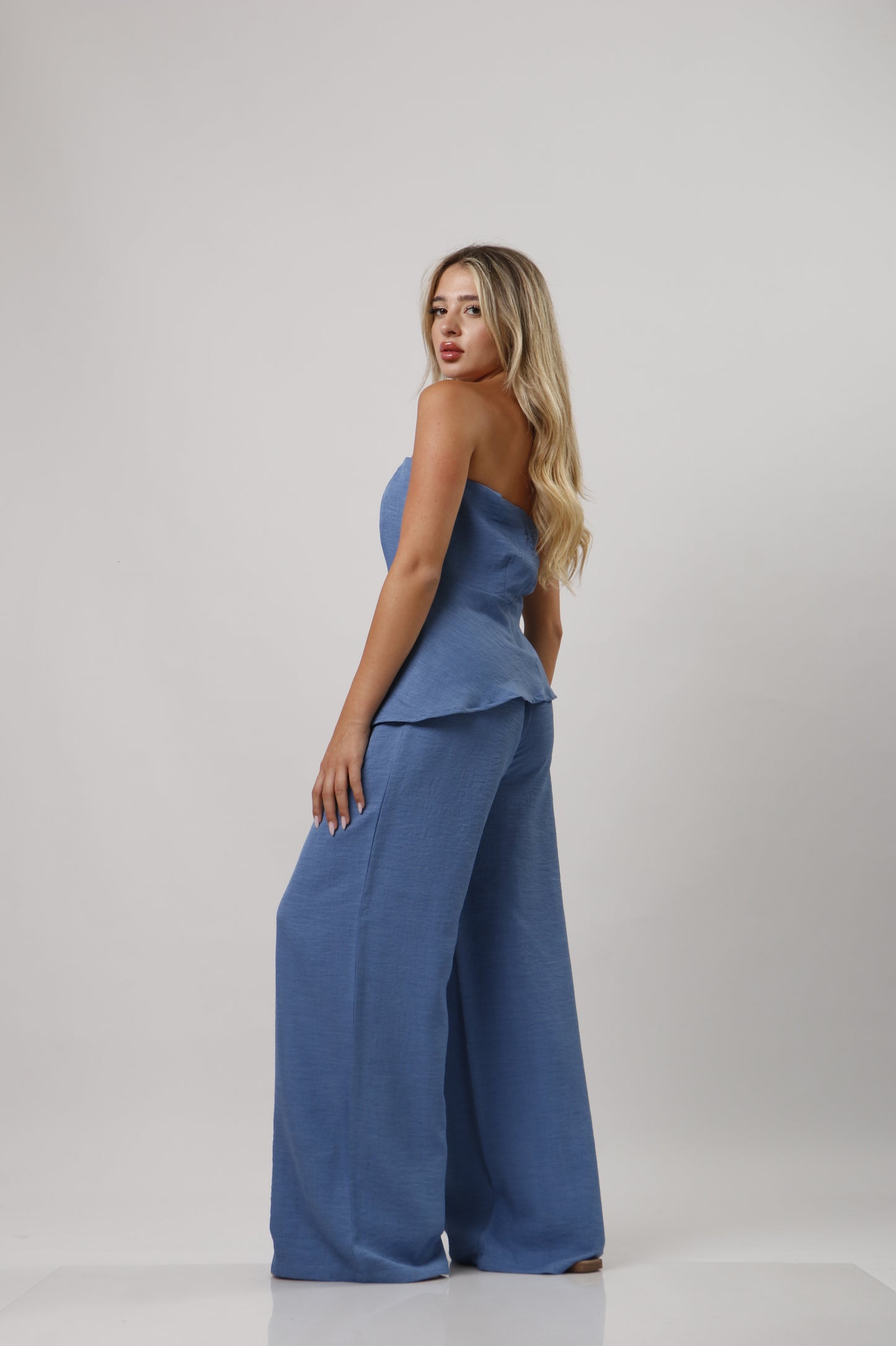 Strapless ruffle linen set