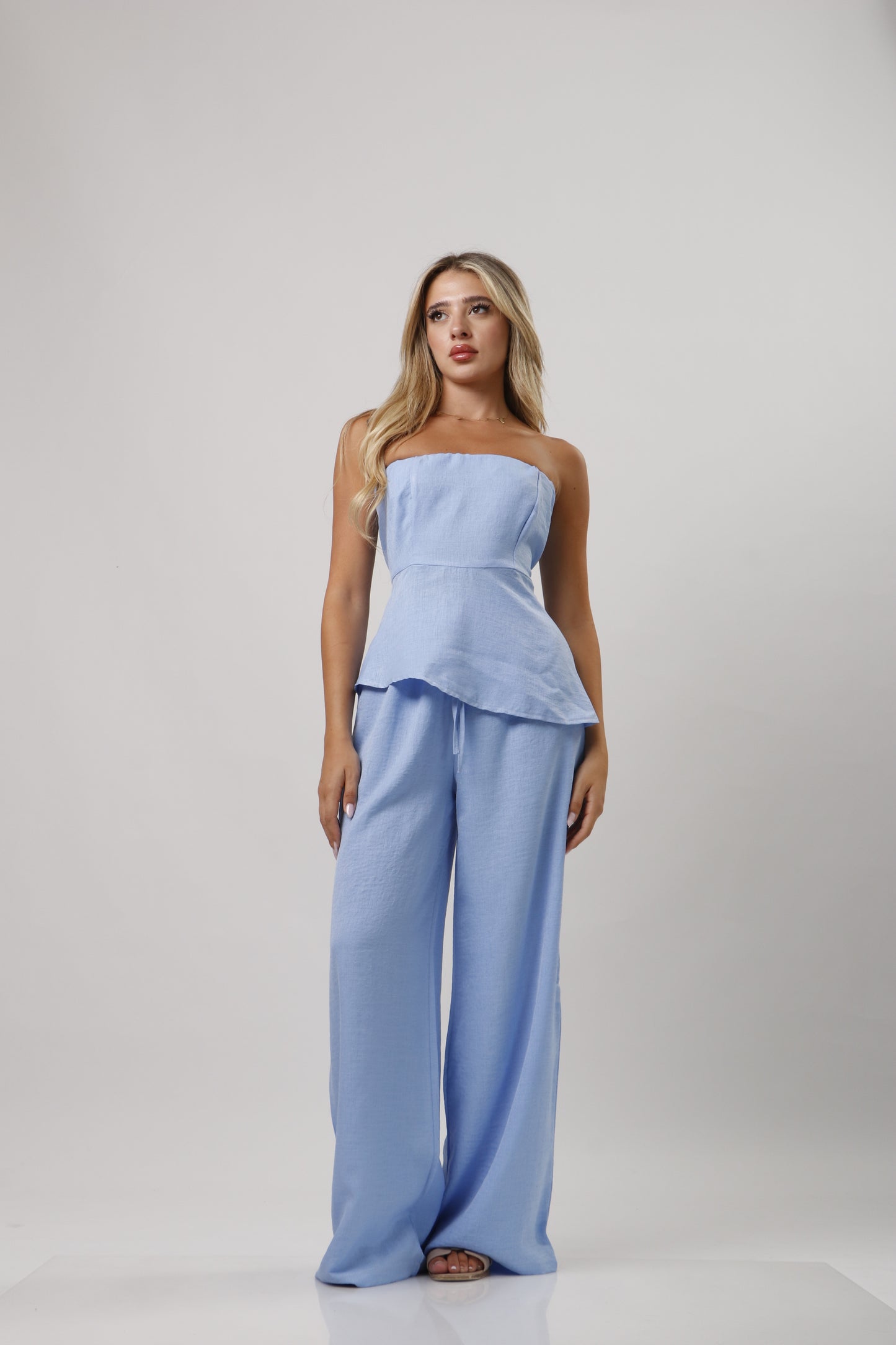 Strapless ruffle linen set
