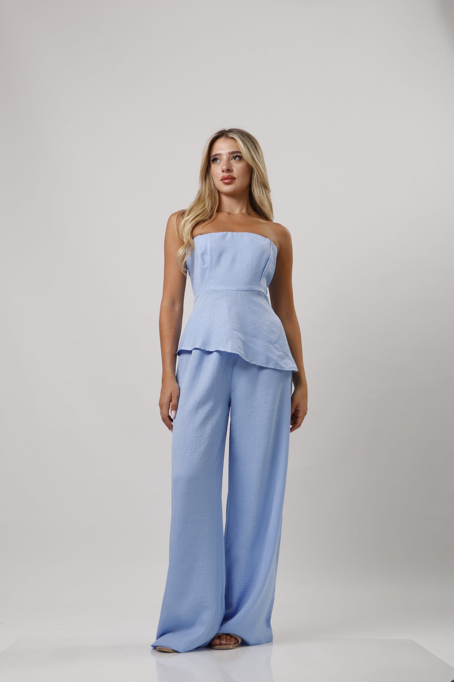 Strapless ruffle linen set