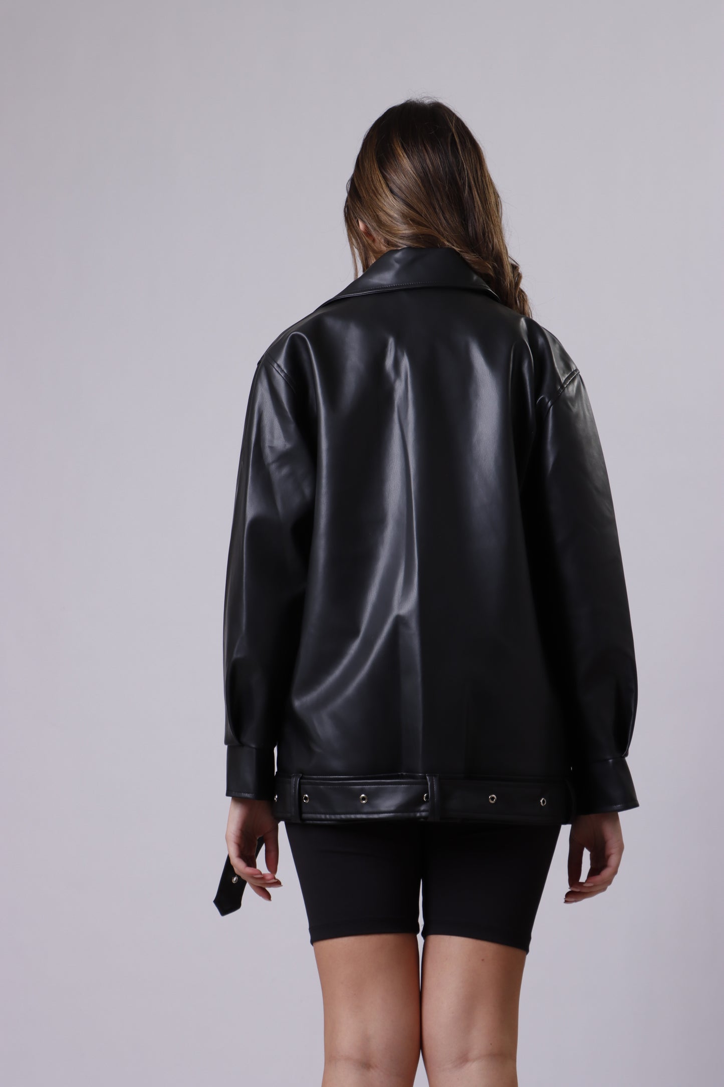 Oversized leather biker jacket