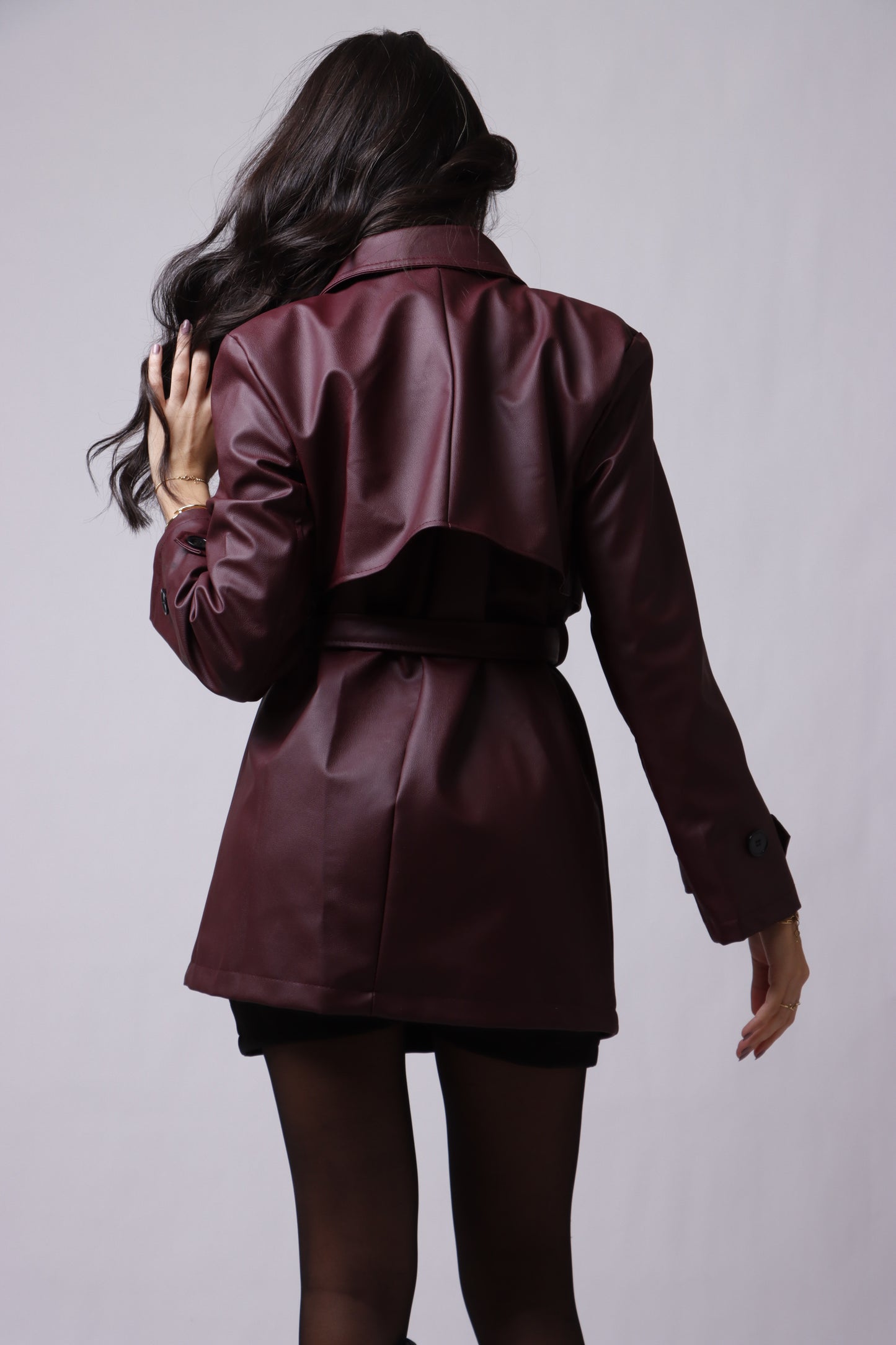 Burgundy Leather Jacket with buttons