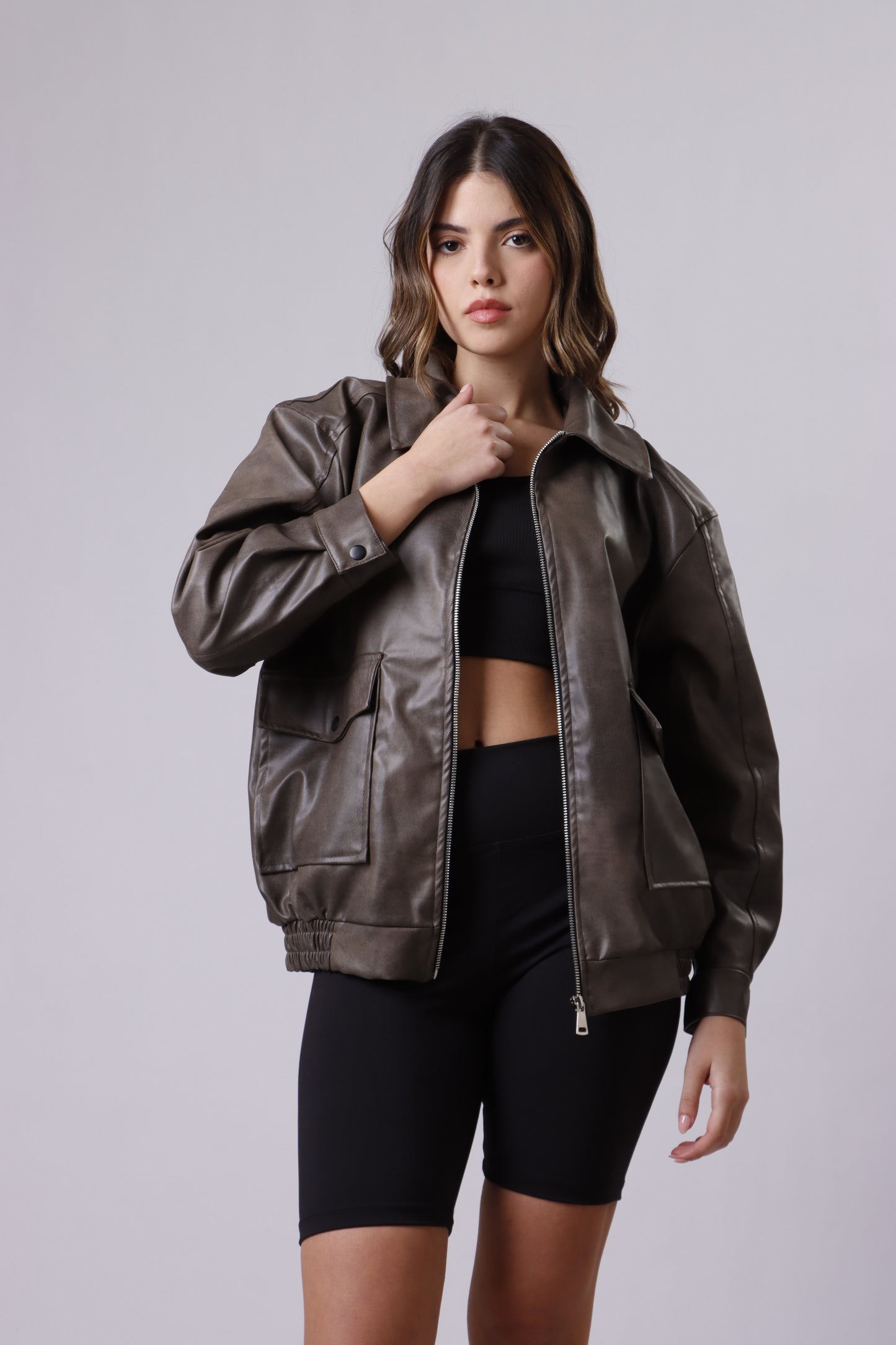 Washed leather jacket