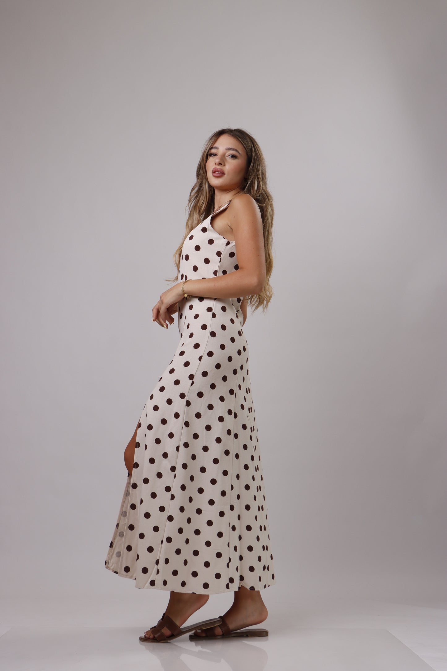 Polka dot dress with slit