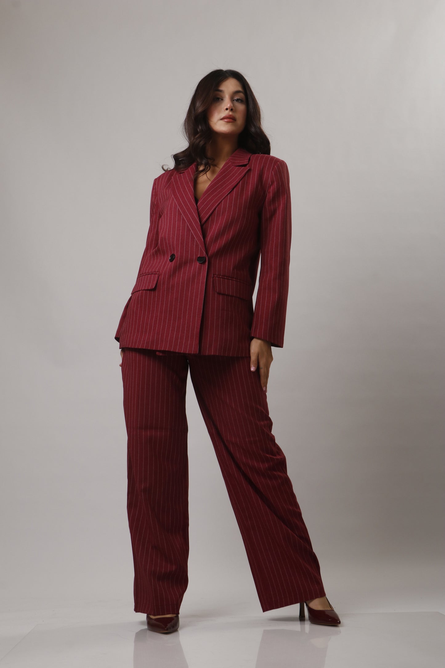Burgundy striped blazer set