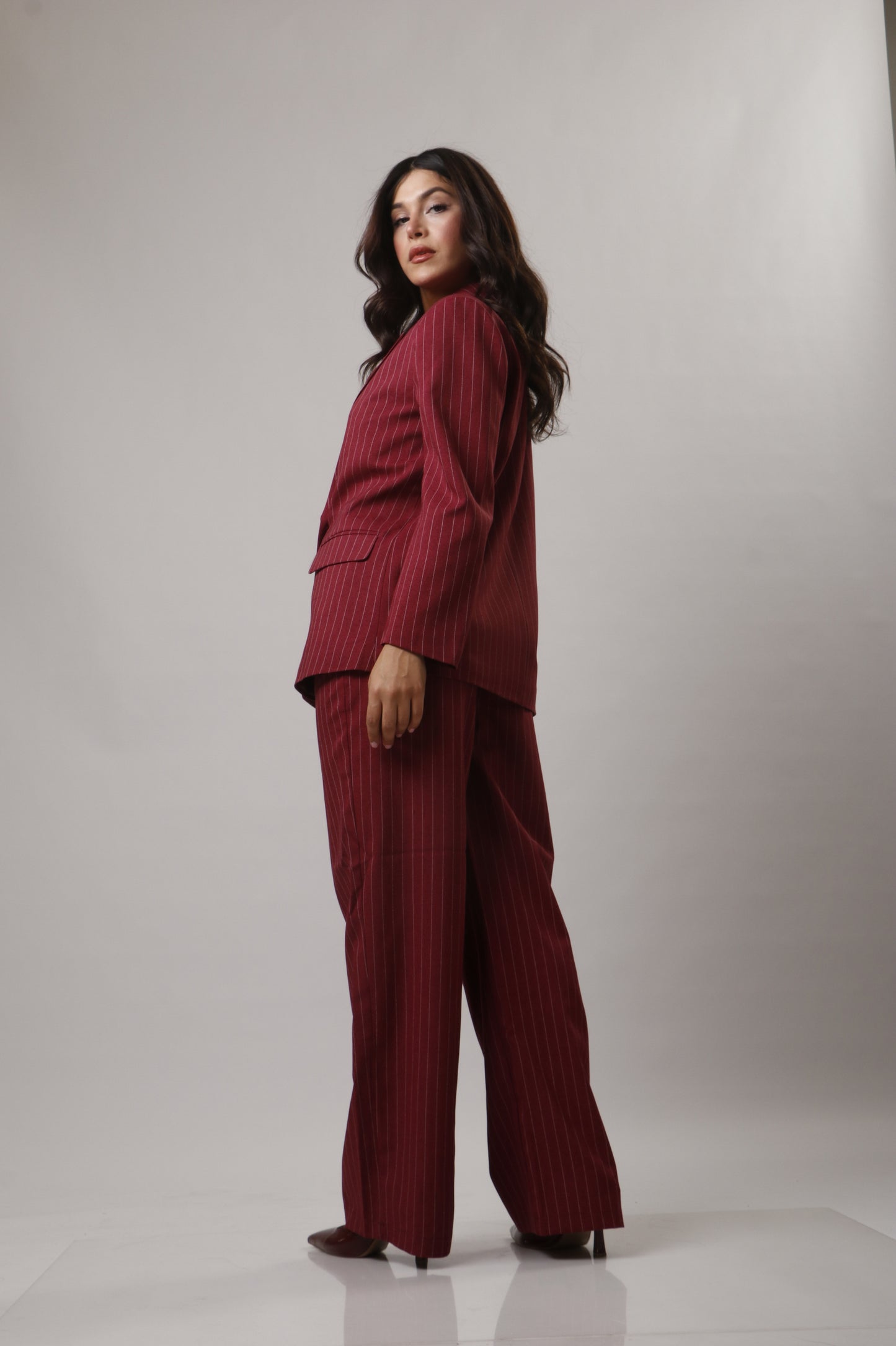 Burgundy striped blazer set