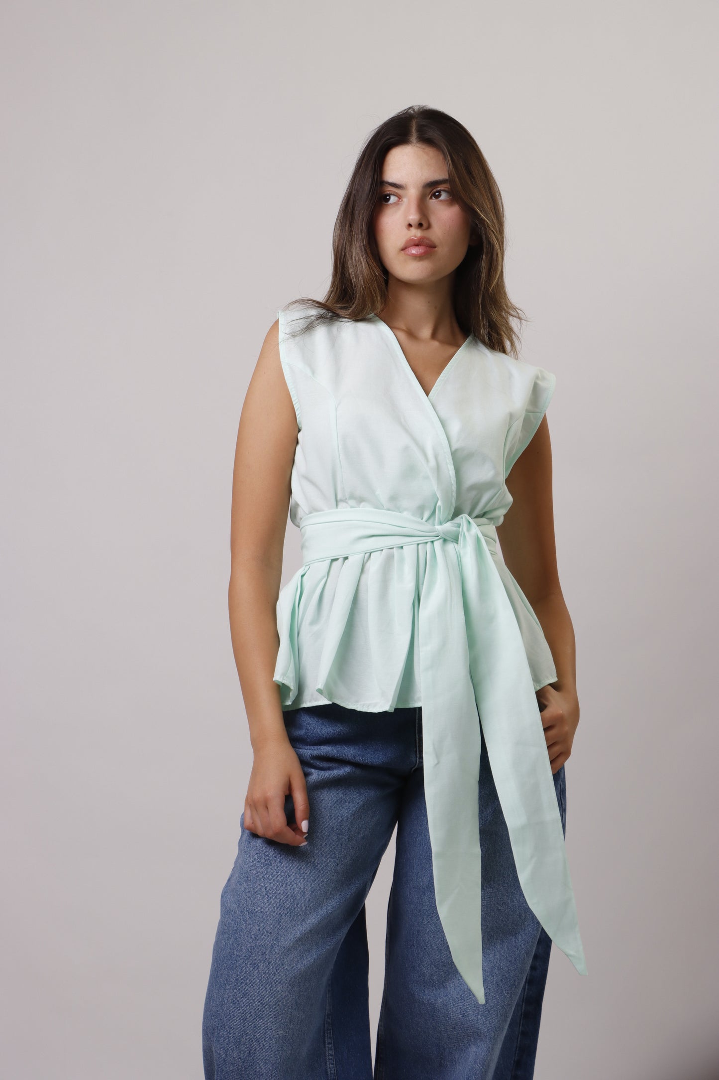 Poplin tie front top
