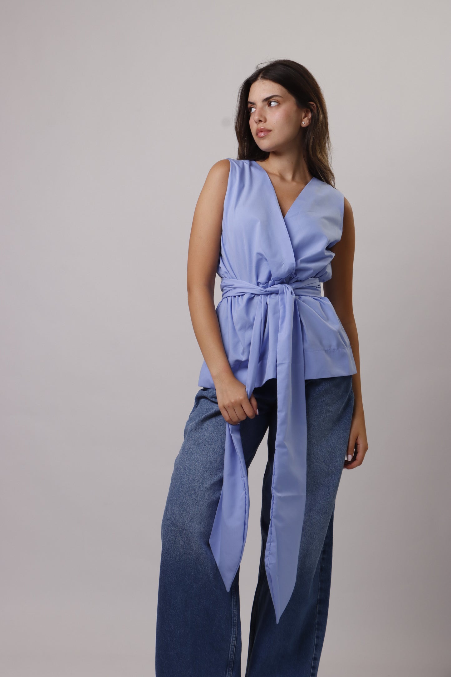 Poplin tie front top