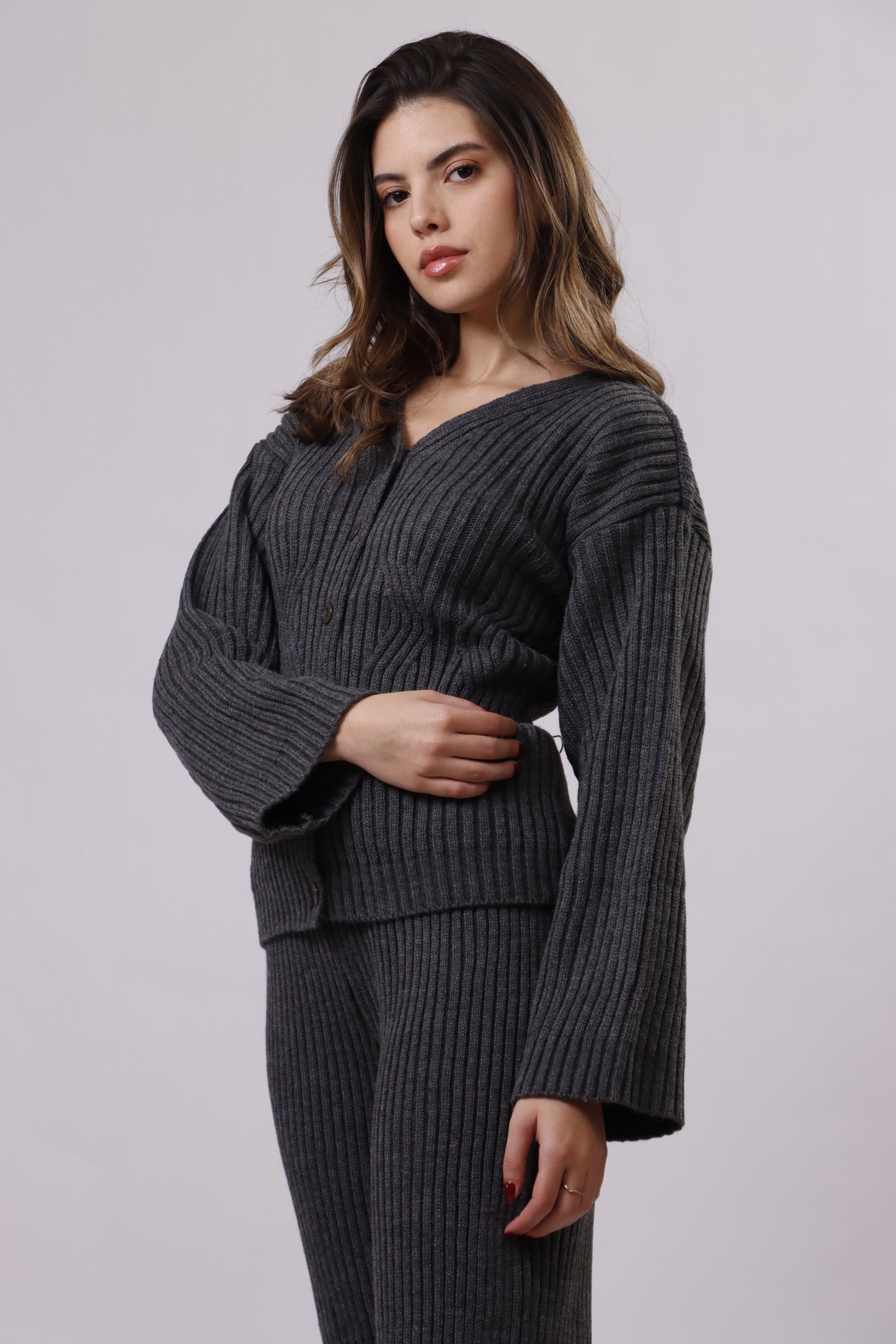 Fitted cardigan wool set