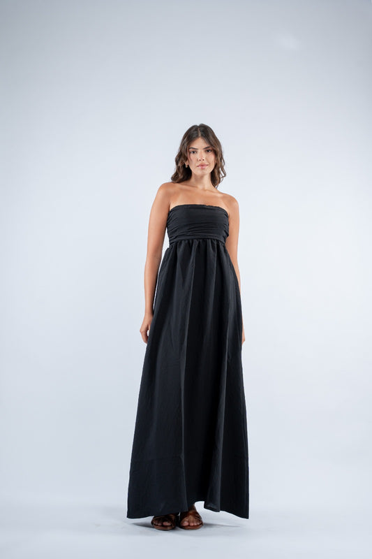 Ruched strapless maxi dress