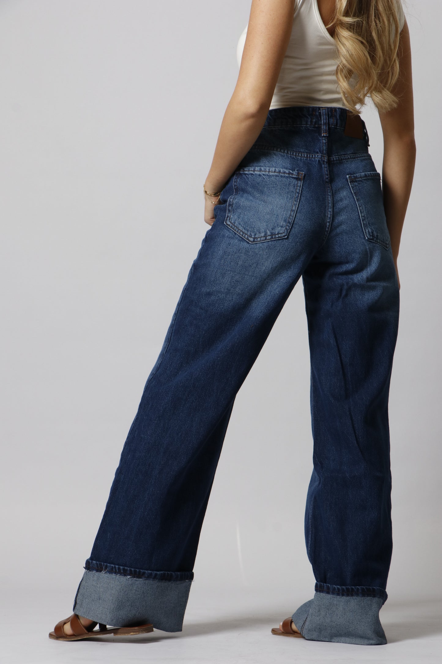 Cuff straight leg jeans