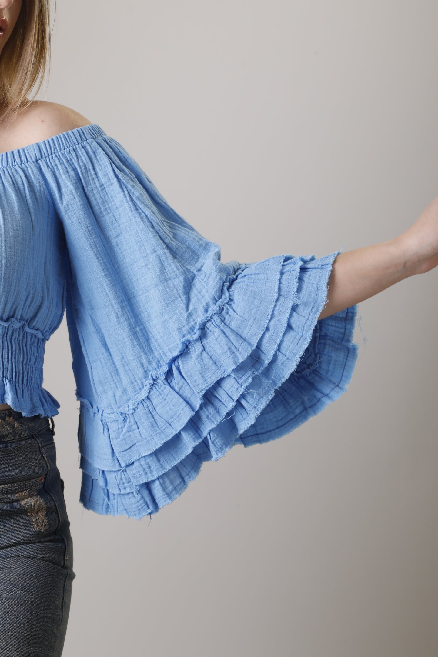 Creased-Effect Off-The-Shoulder Top