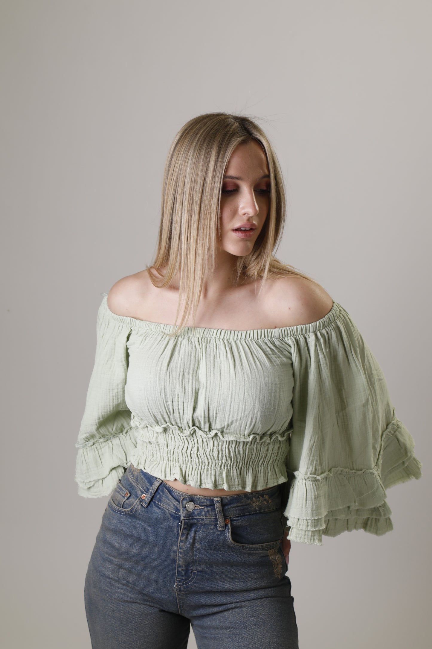 Creased-Effect Off-The-Shoulder Top
