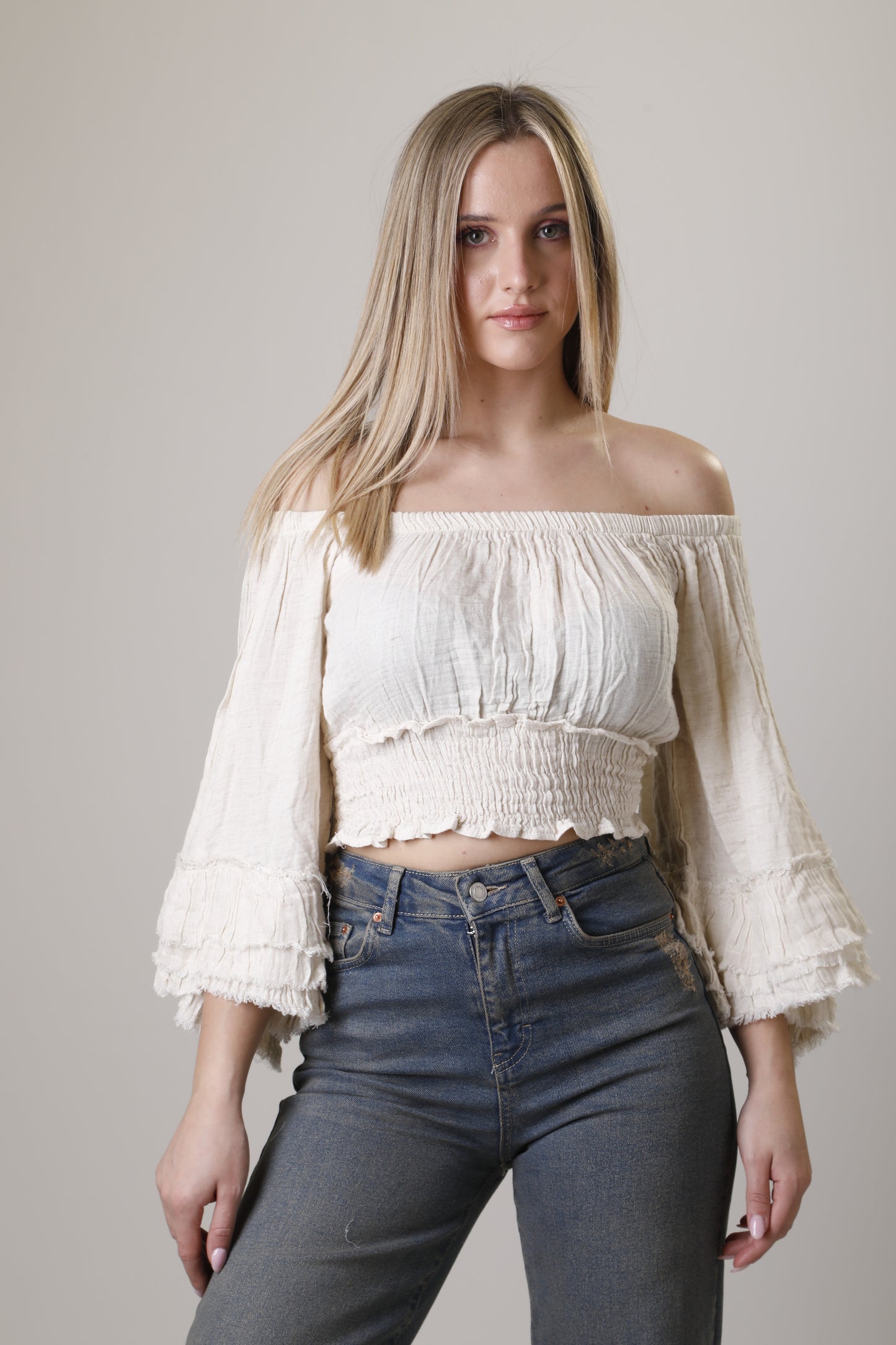 Creased-Effect Off-The-Shoulder Top
