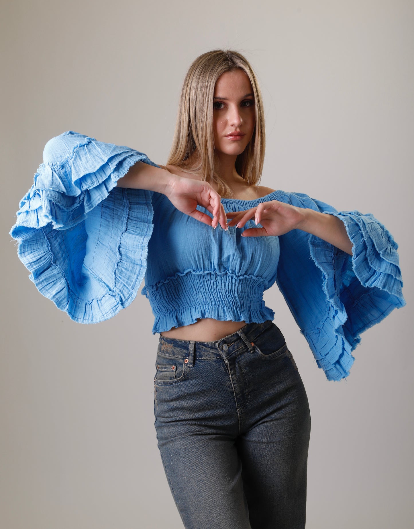 Creased-Effect Off-The-Shoulder Top
