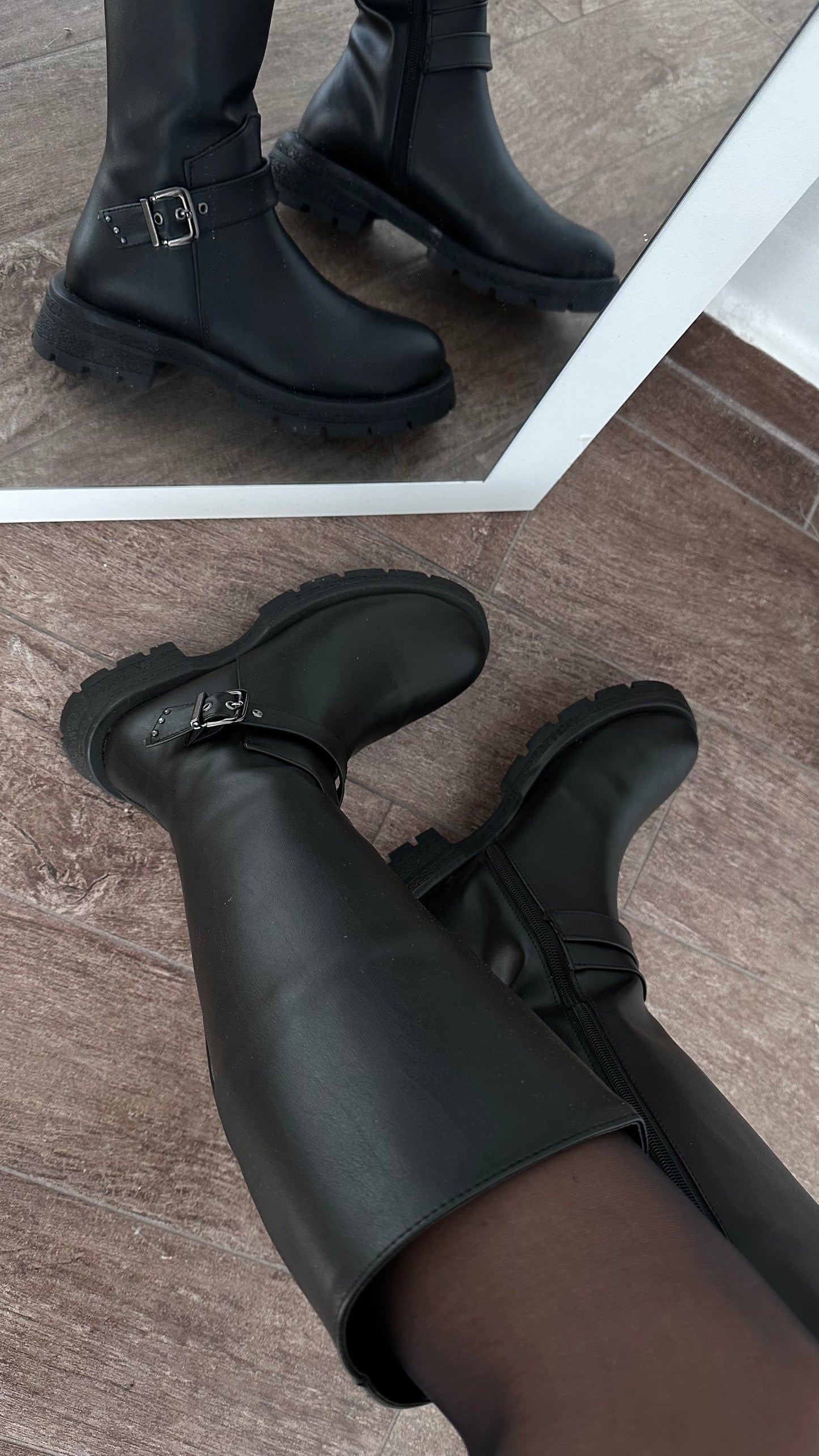 Tall Black Boots with Belt