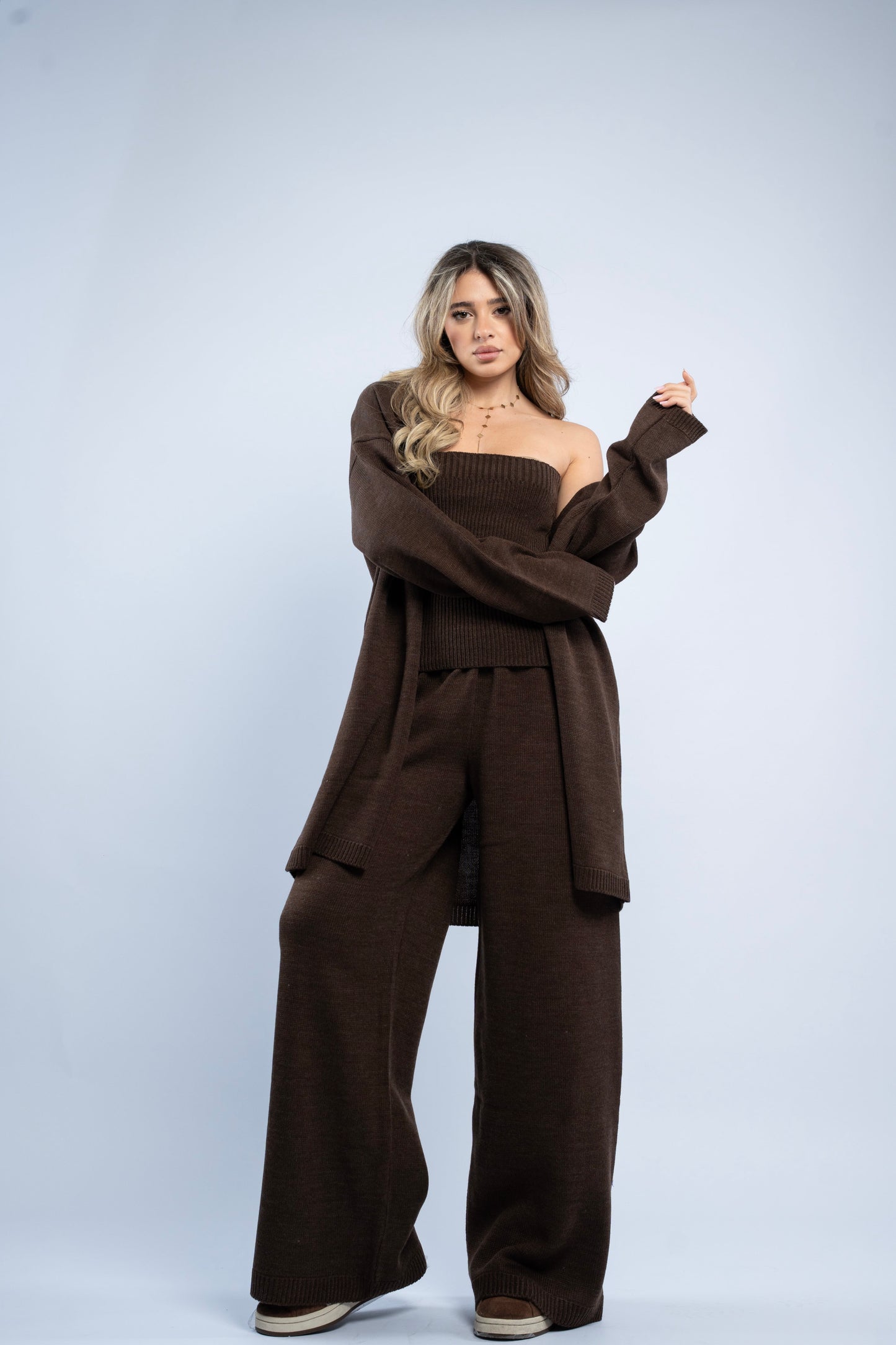 Cardigan three-piece wool set