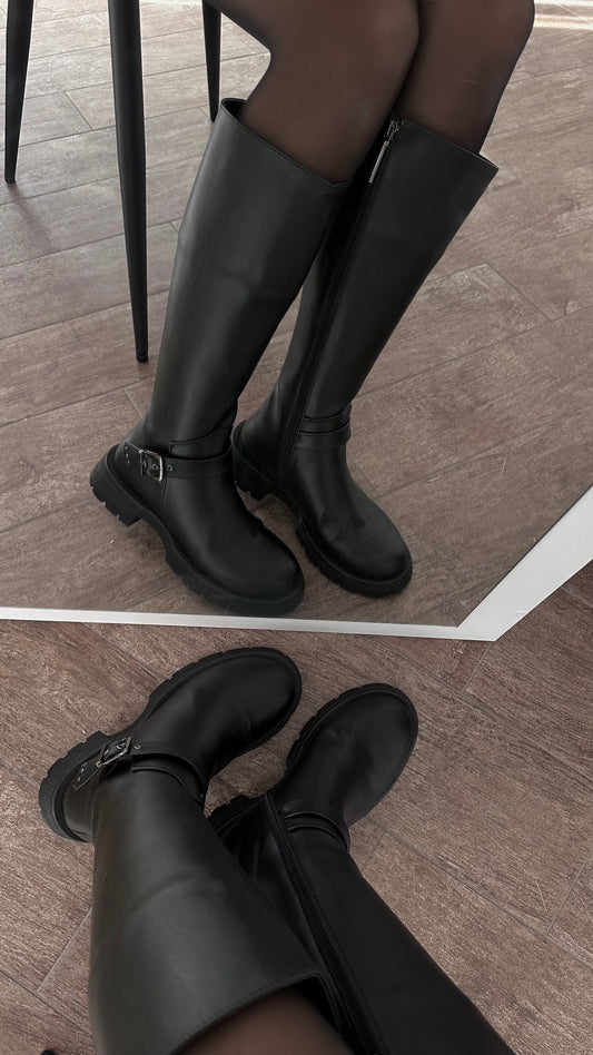 Tall Black Boots with Belt
