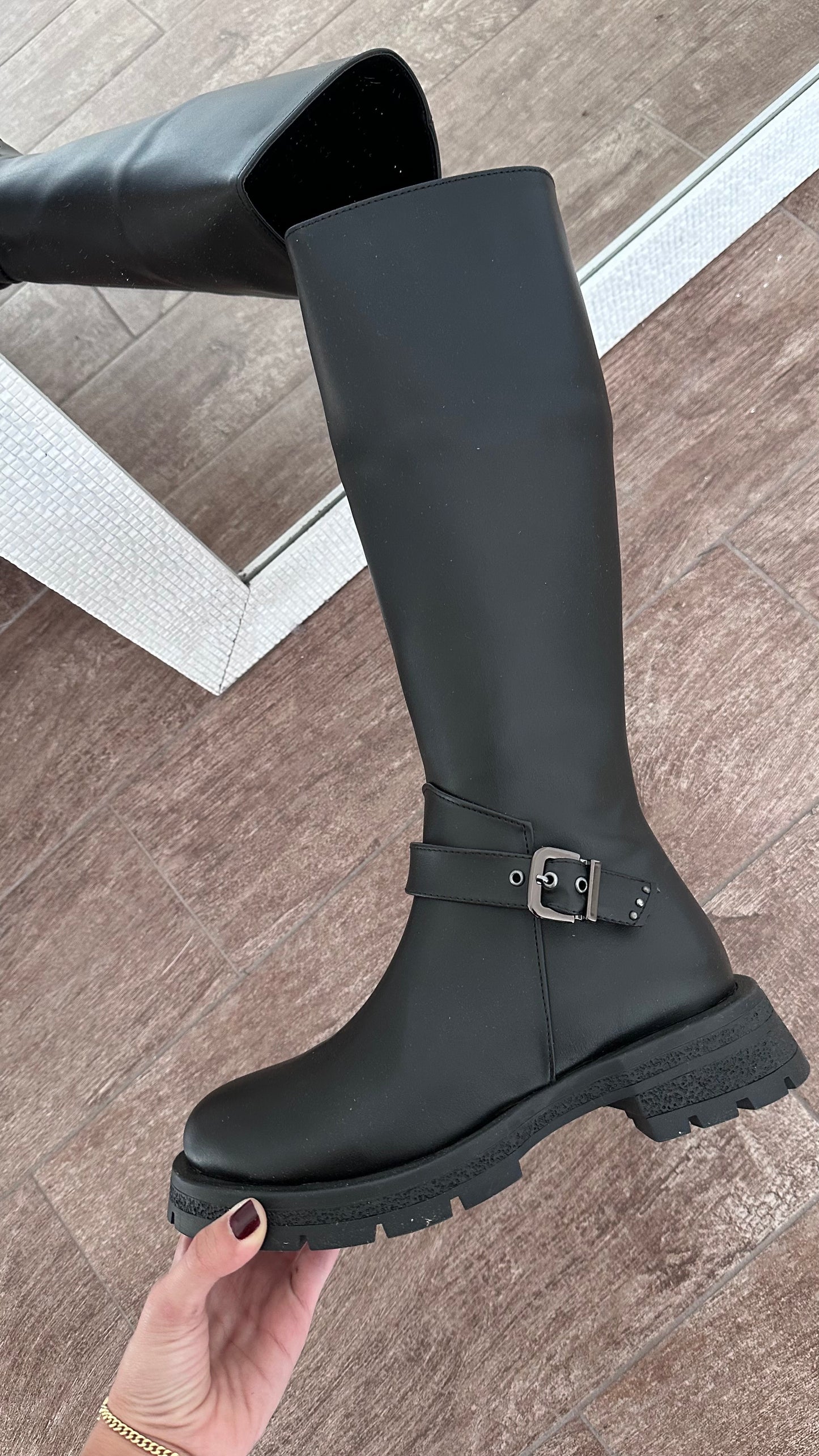Tall Black Boots with Belt