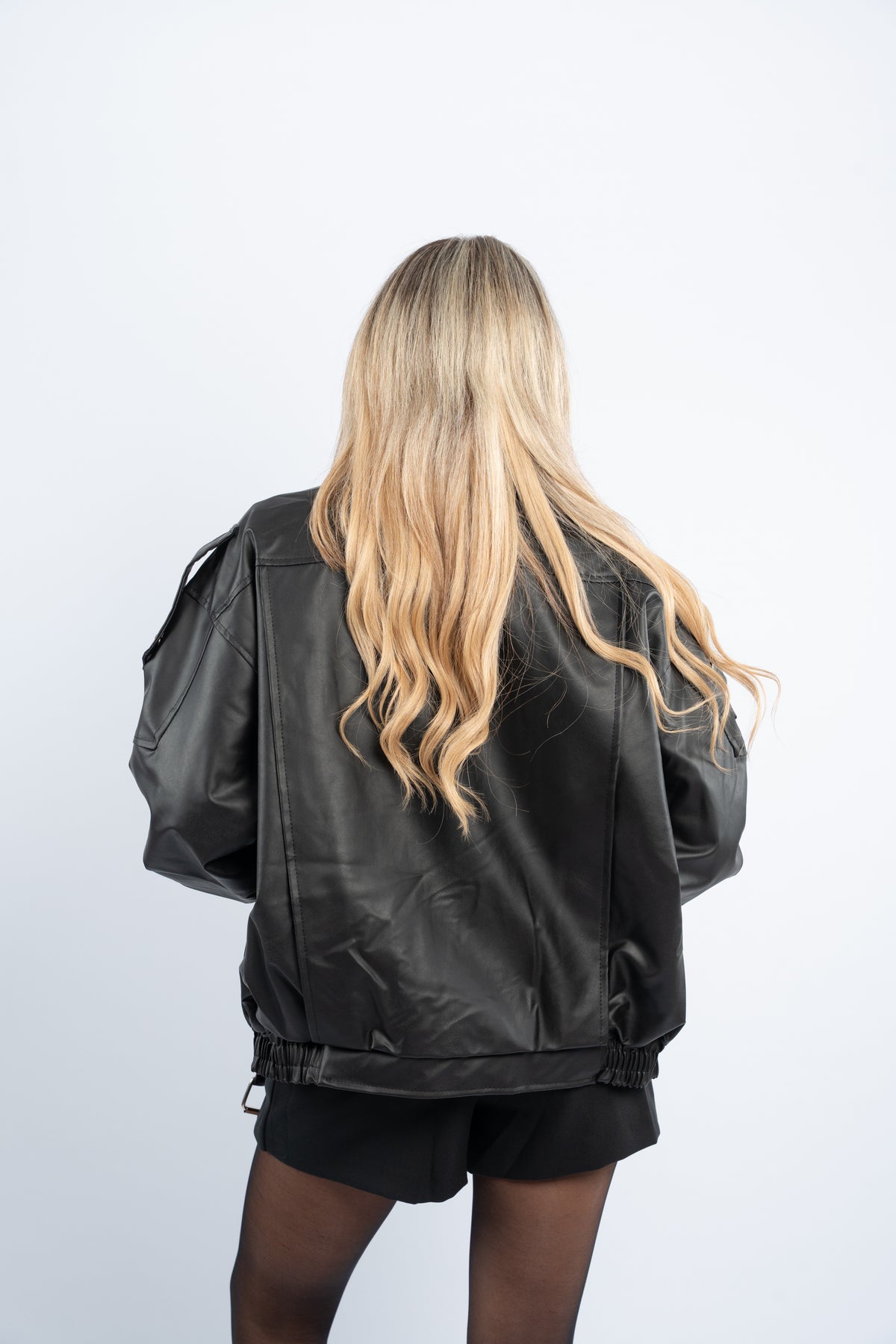 Belted leather jacket