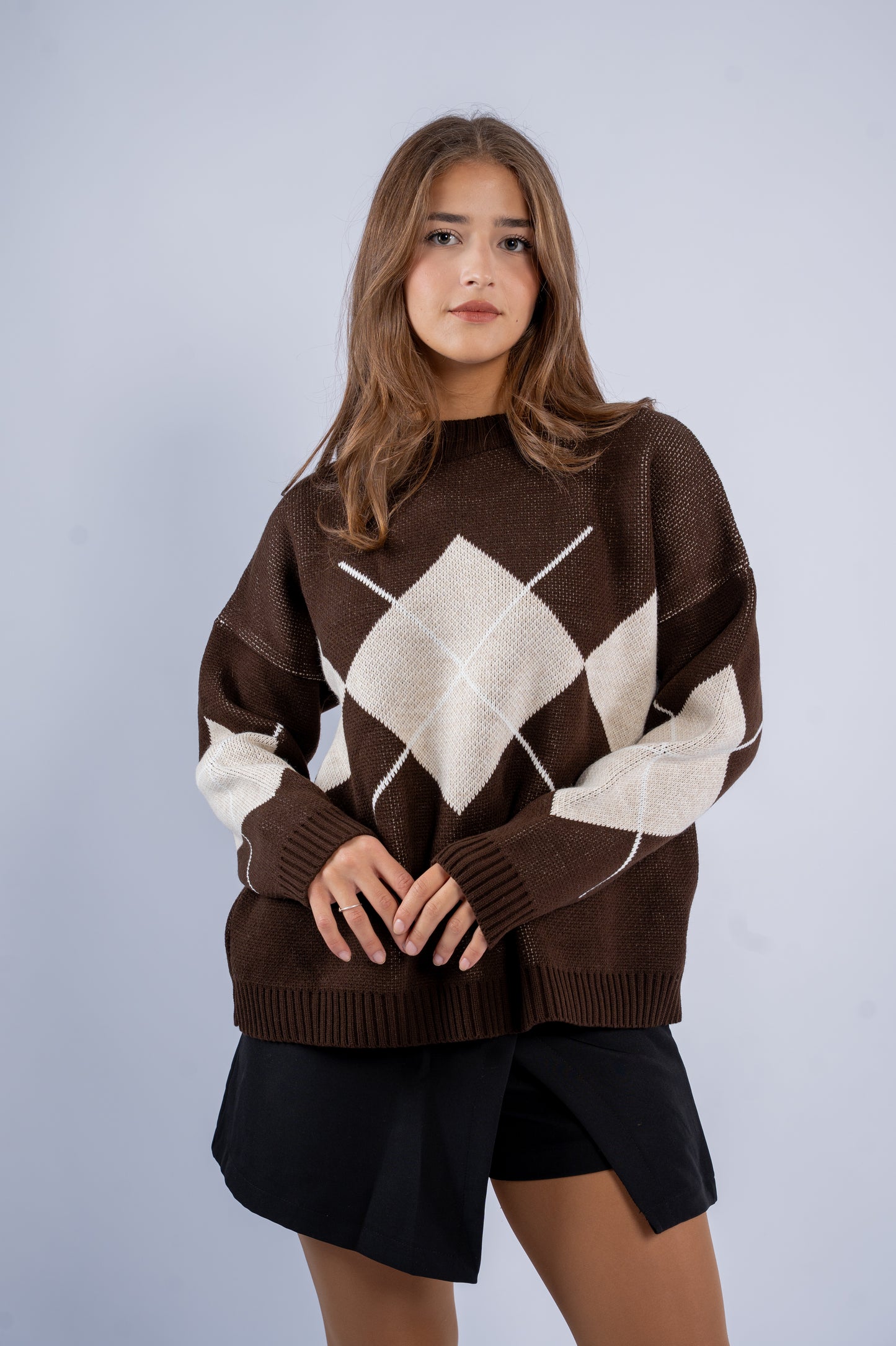 Argyle V-Neck Wool Sweater