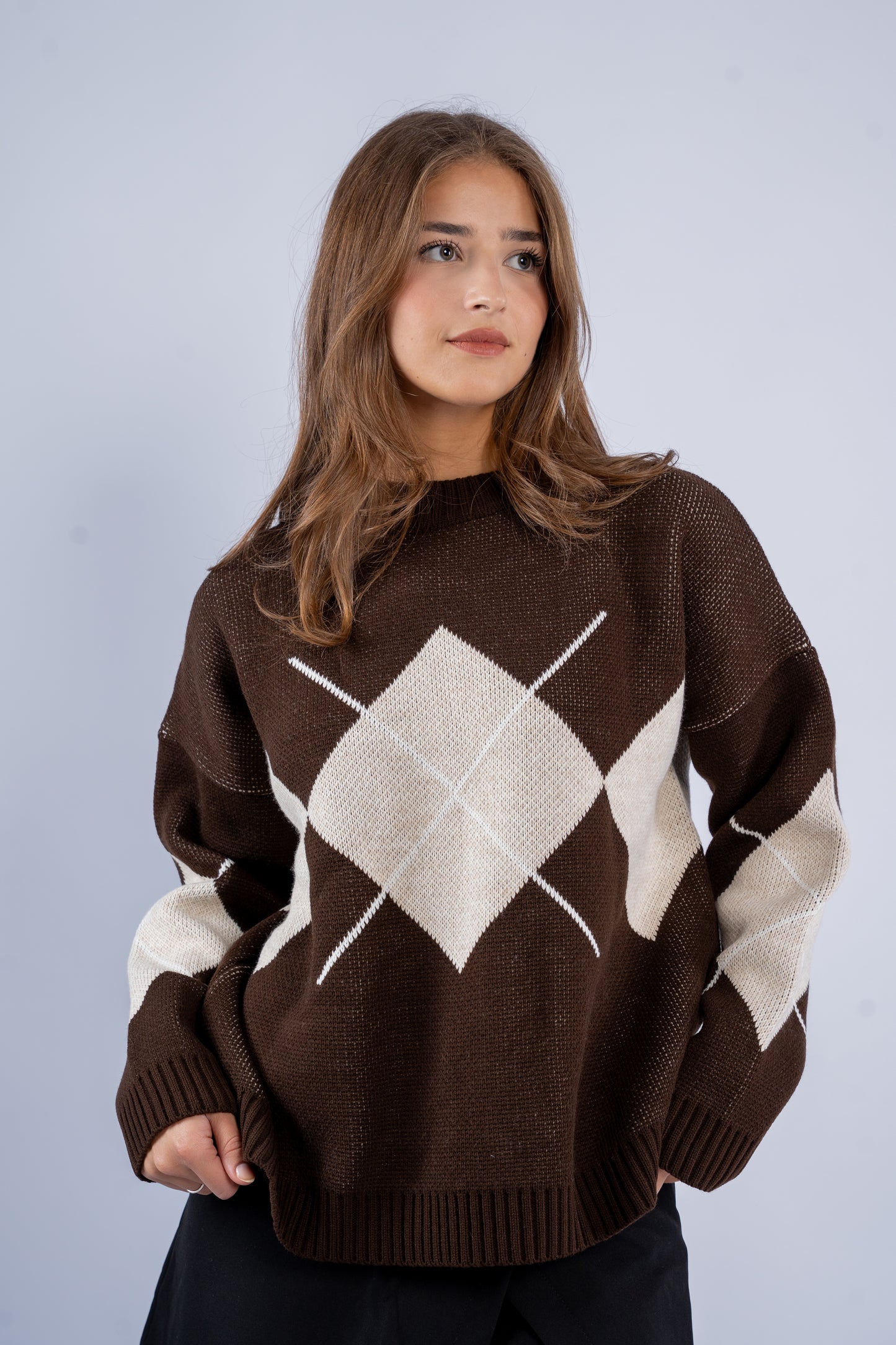Argyle V-Neck Wool Sweater