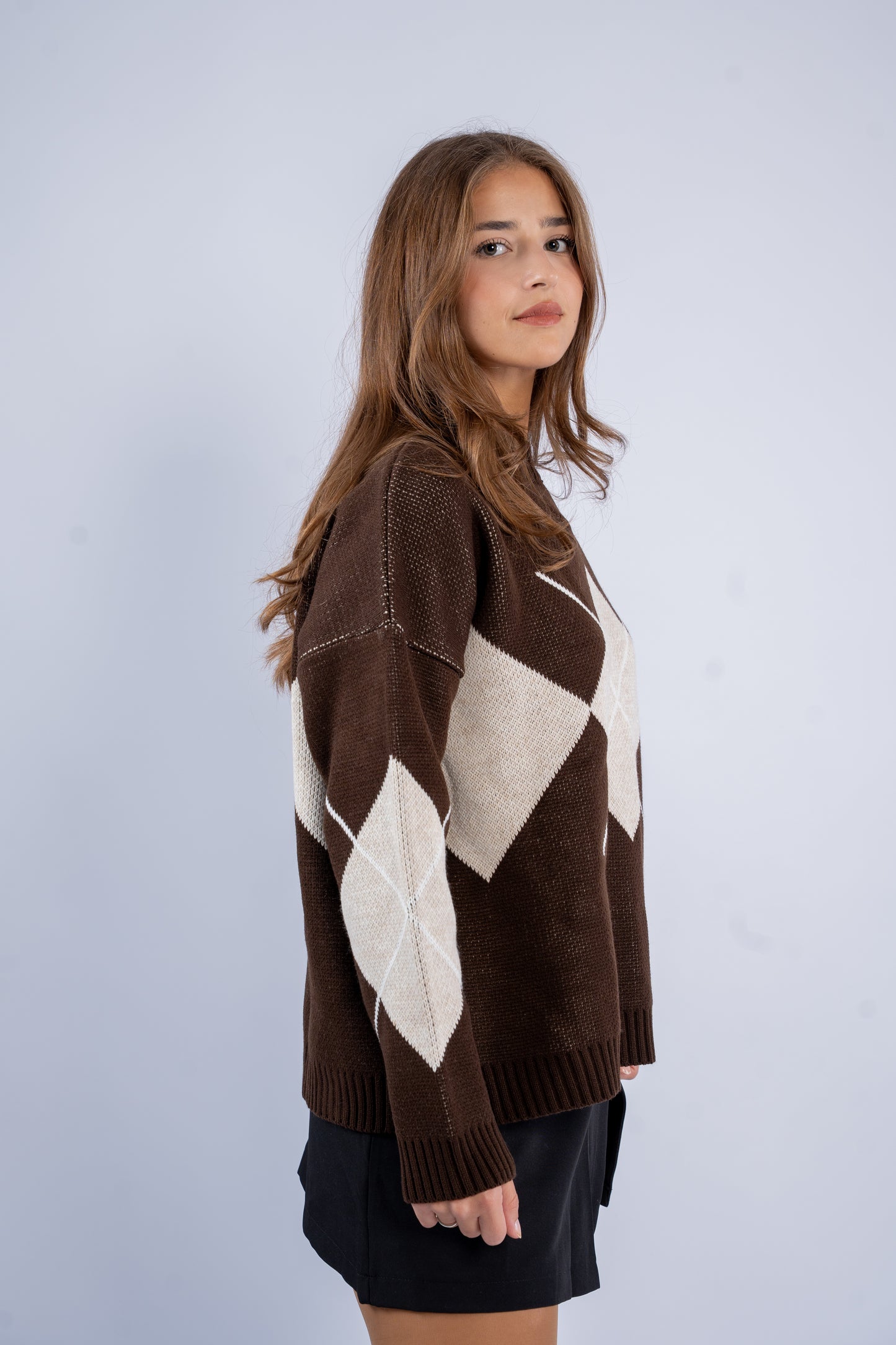 Argyle V-Neck Wool Sweater