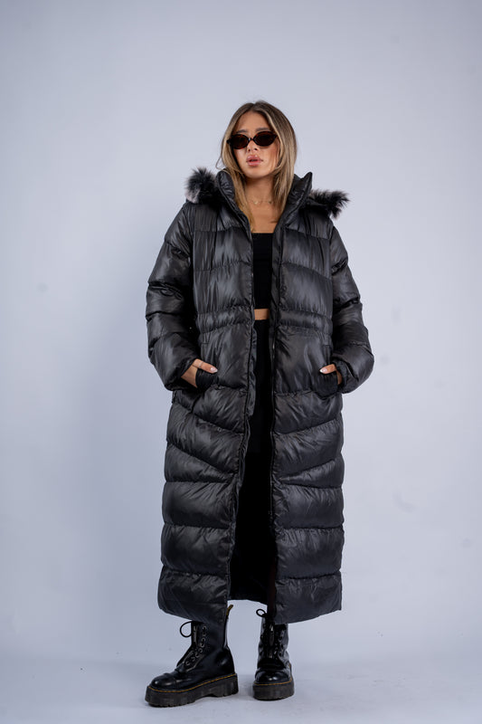 Black Leather Puffer Coat