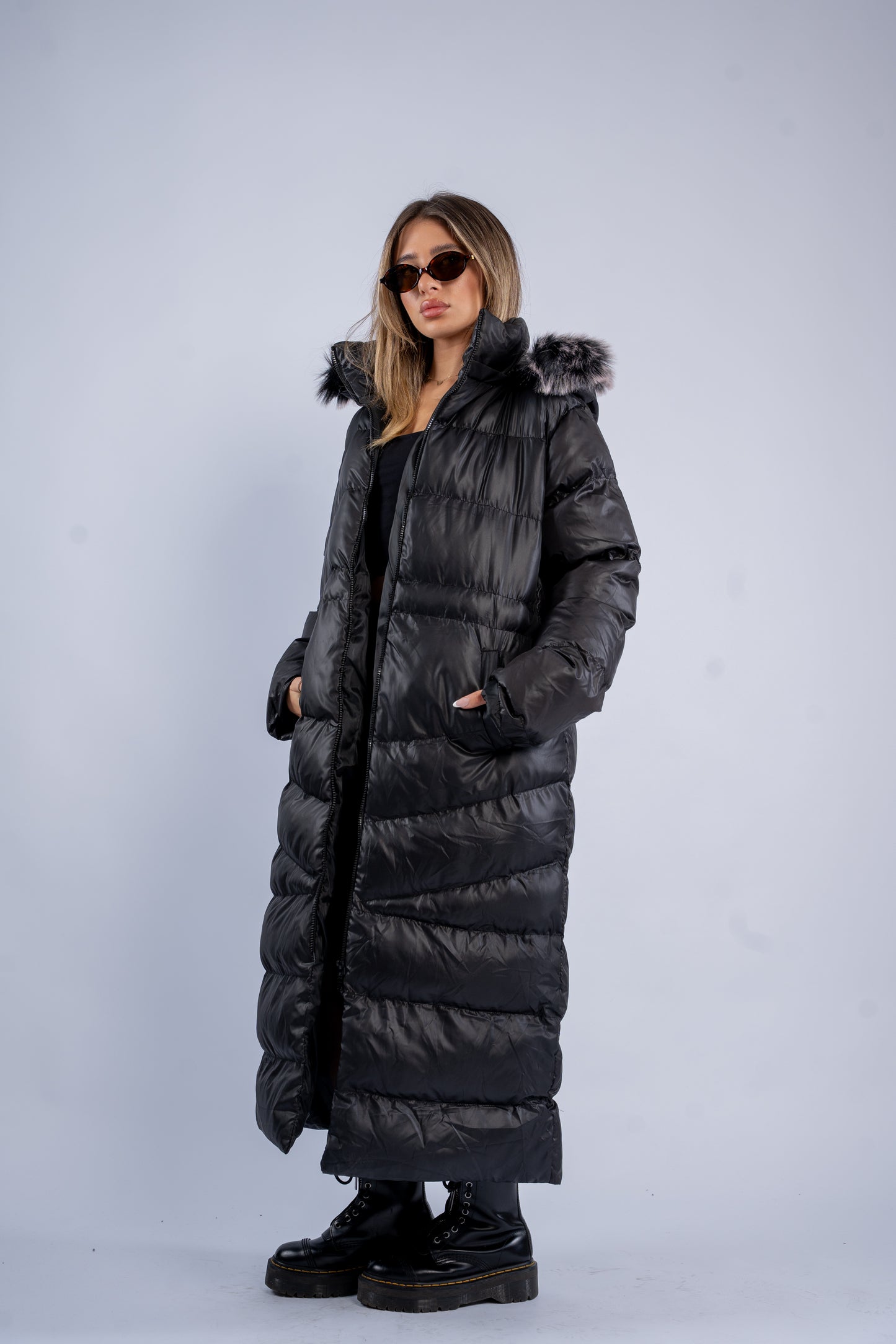 Black Leather Puffer Coat