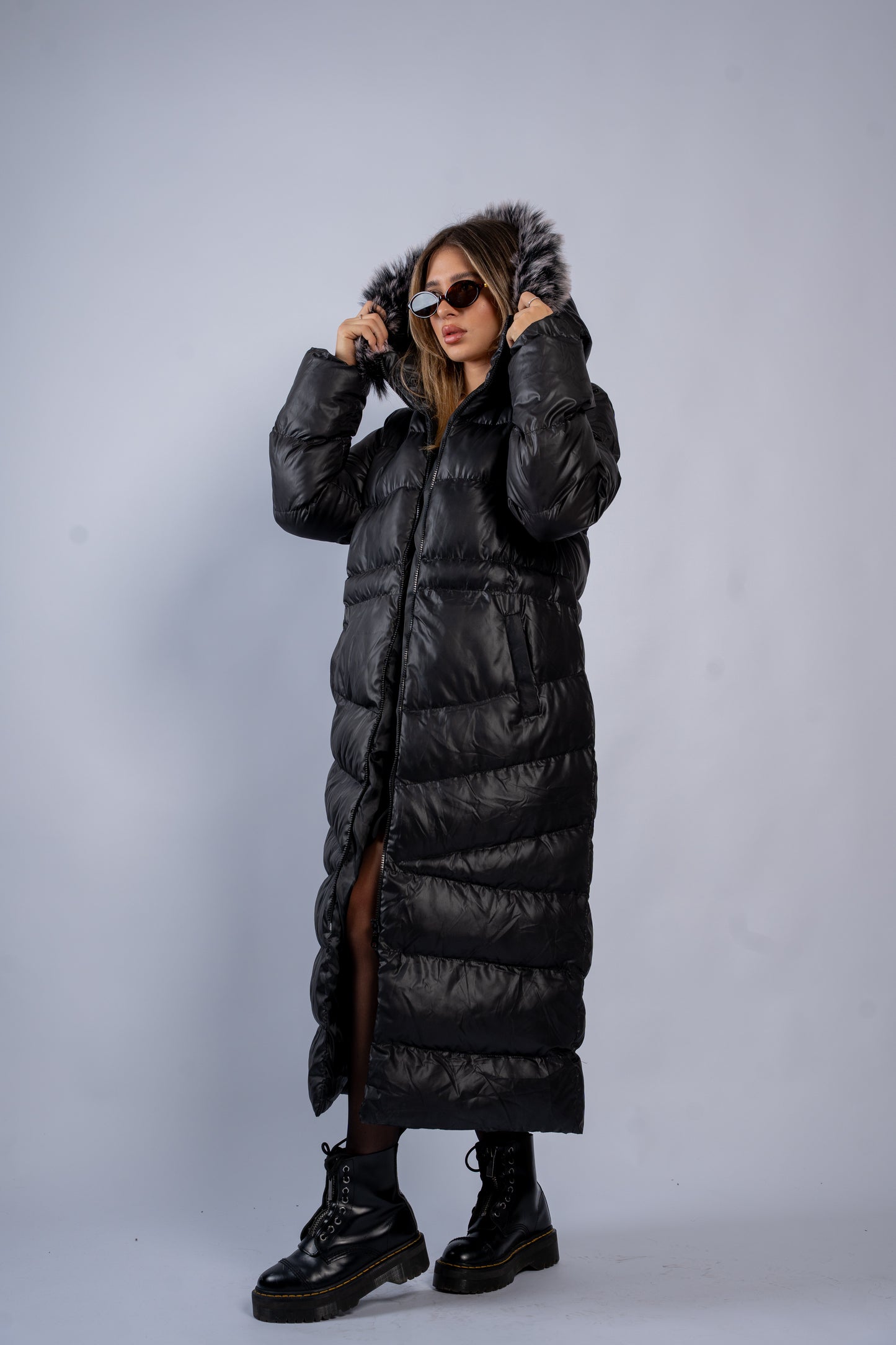 Black Leather Puffer Coat