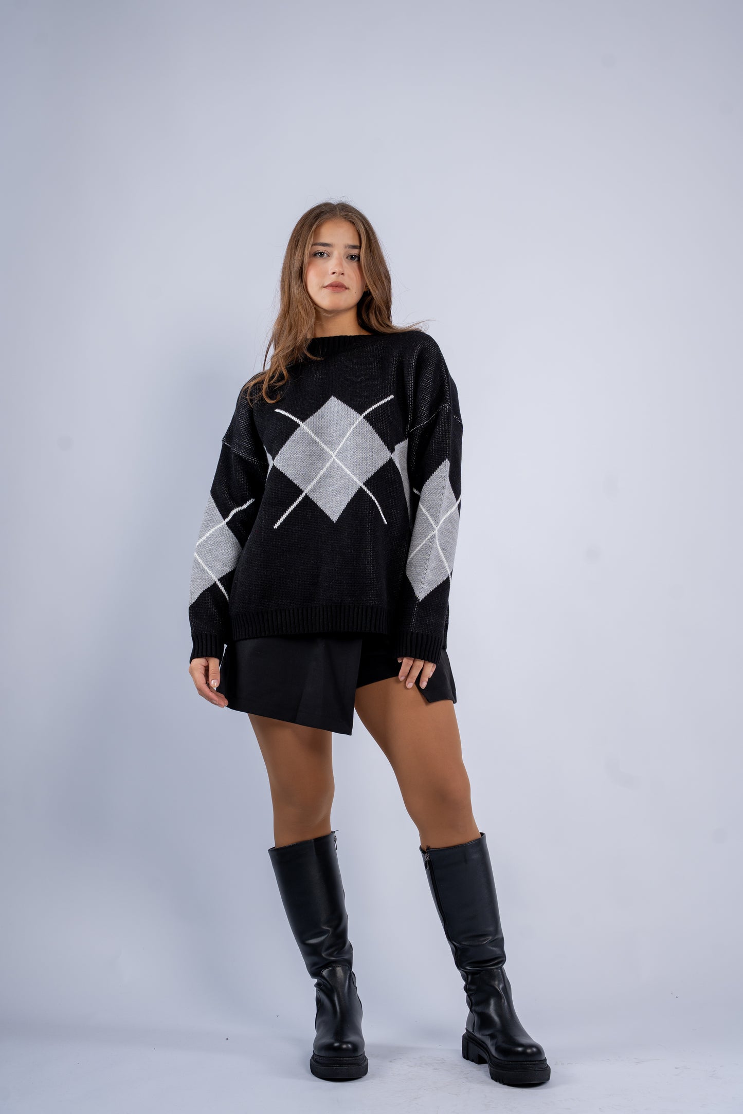 Argyle V-Neck Wool Sweater