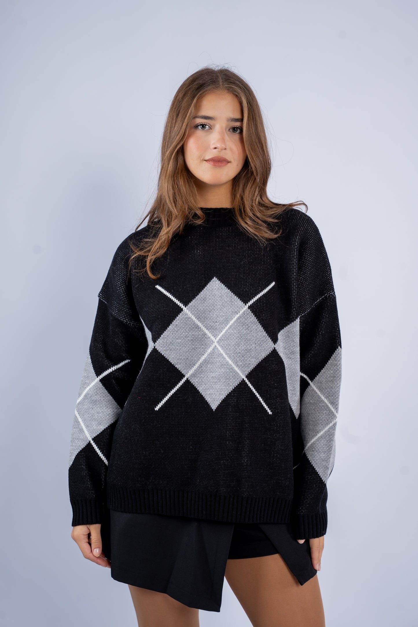 Argyle V-Neck Wool Sweater