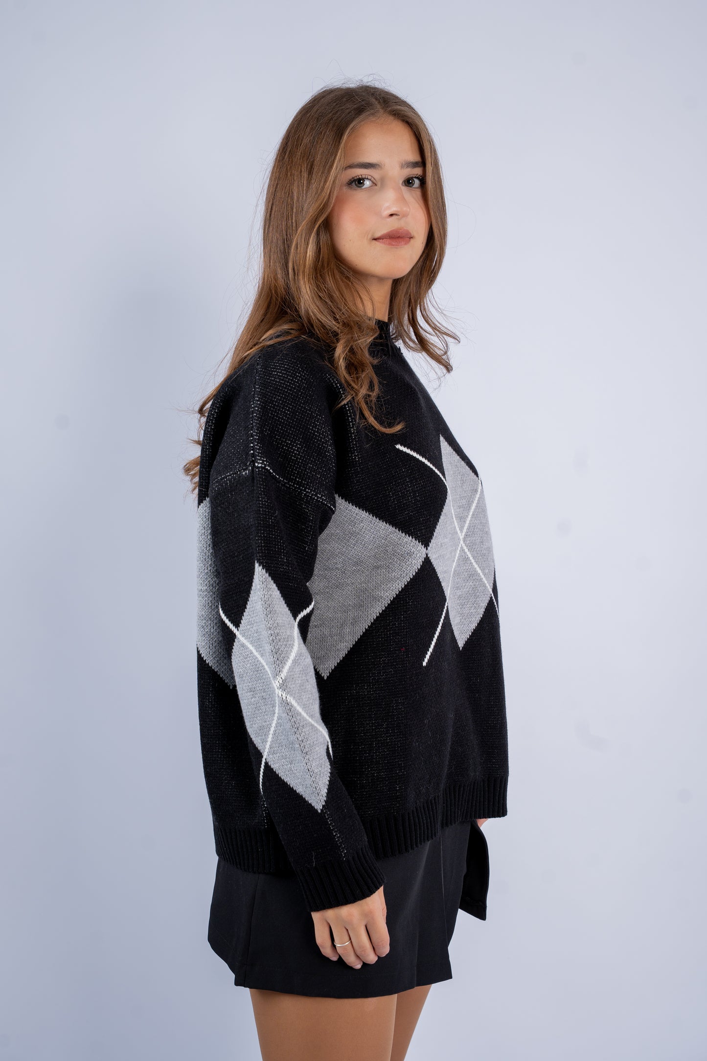 Argyle V-Neck Wool Sweater