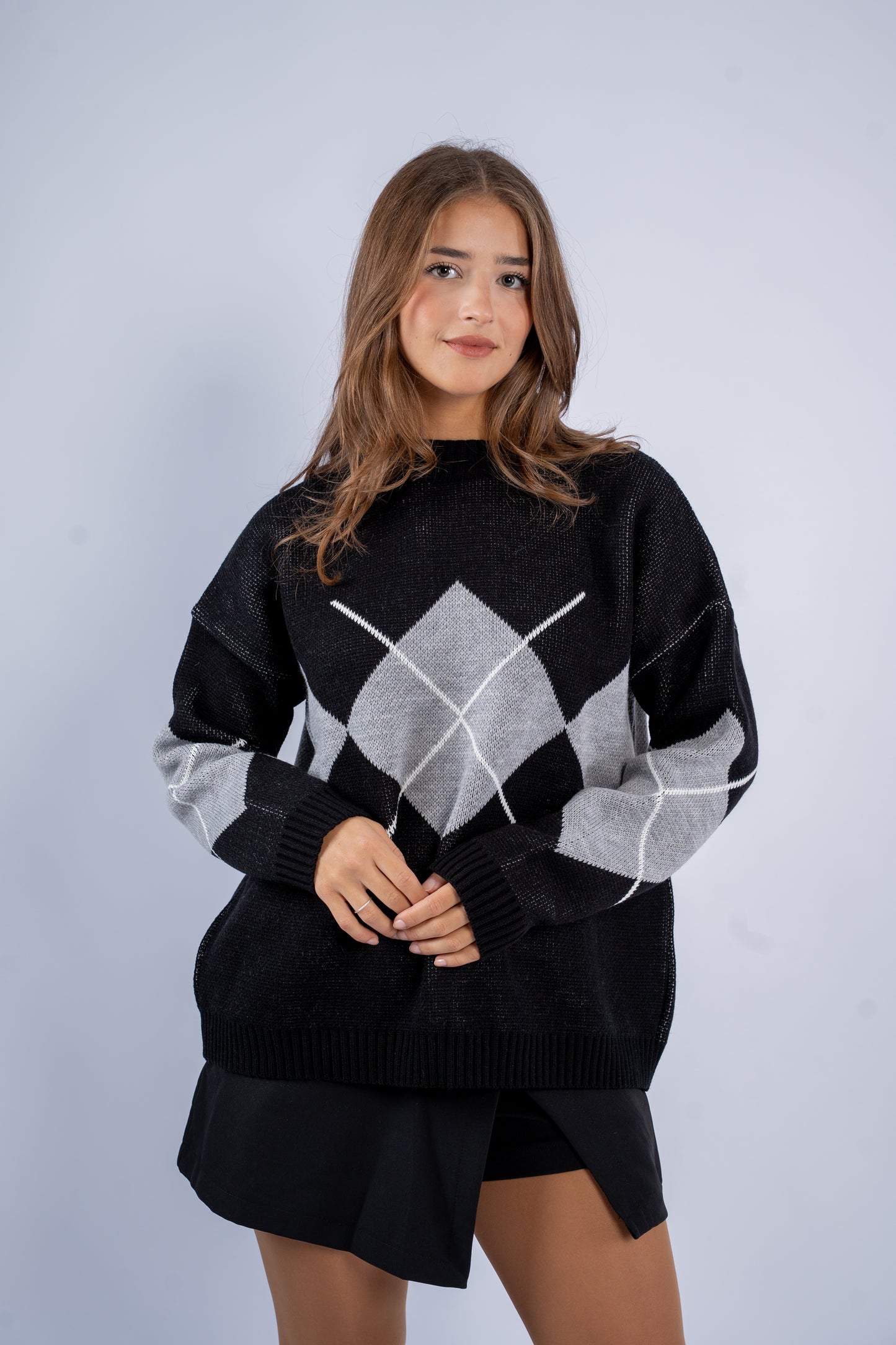 Argyle V-Neck Wool Sweater